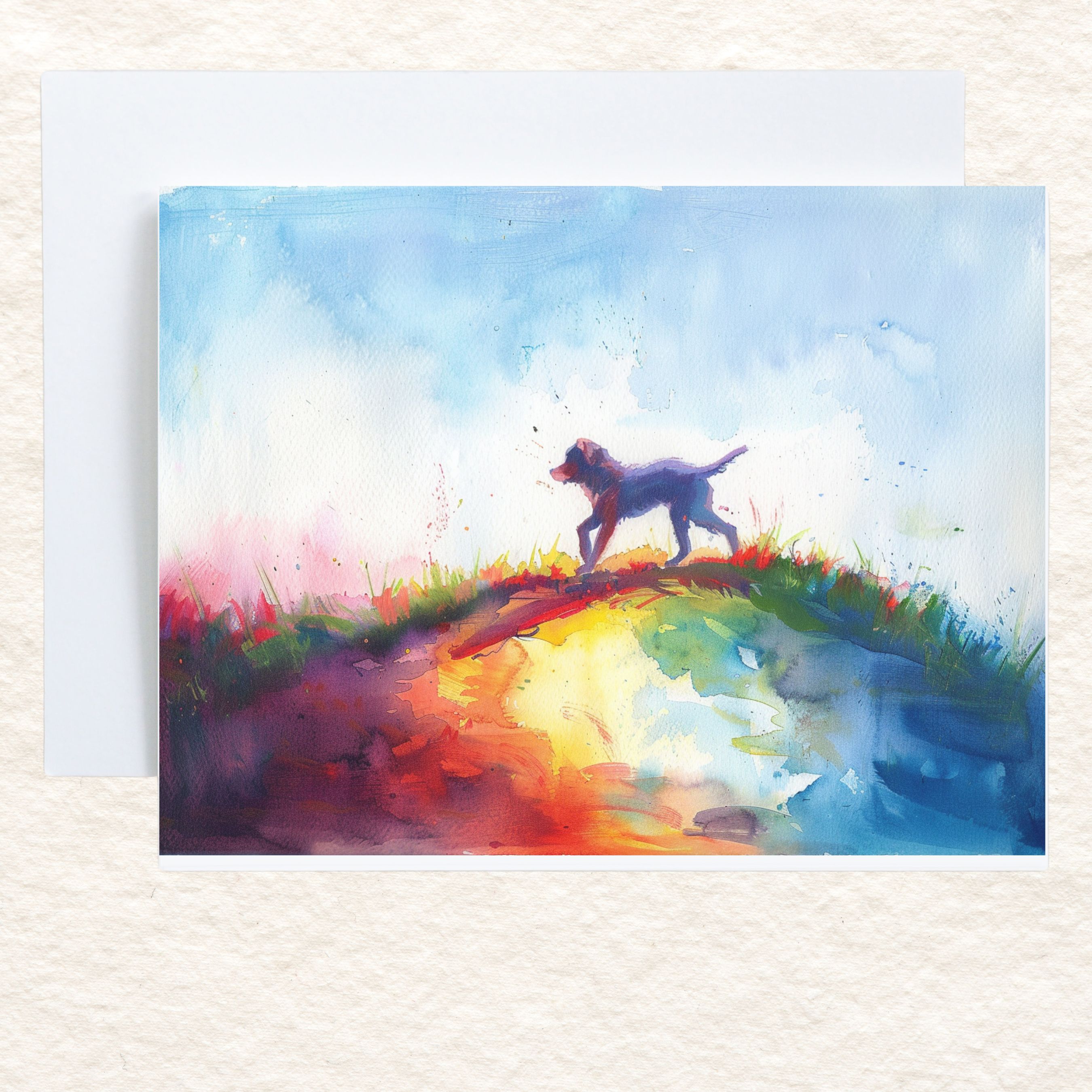 Rainbow Bridge Dog, Pet Loss Sympathy, Comforting Note, Watercolor Greeting Card