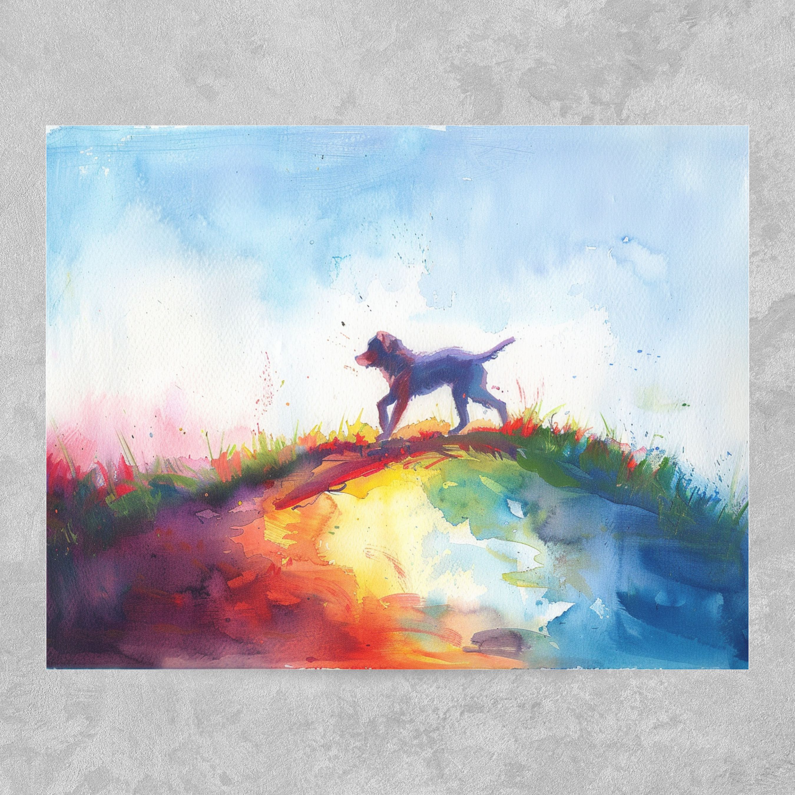 Rainbow Bridge Dog, Pet Loss Sympathy, Comforting Note, Watercolor Greeting Card