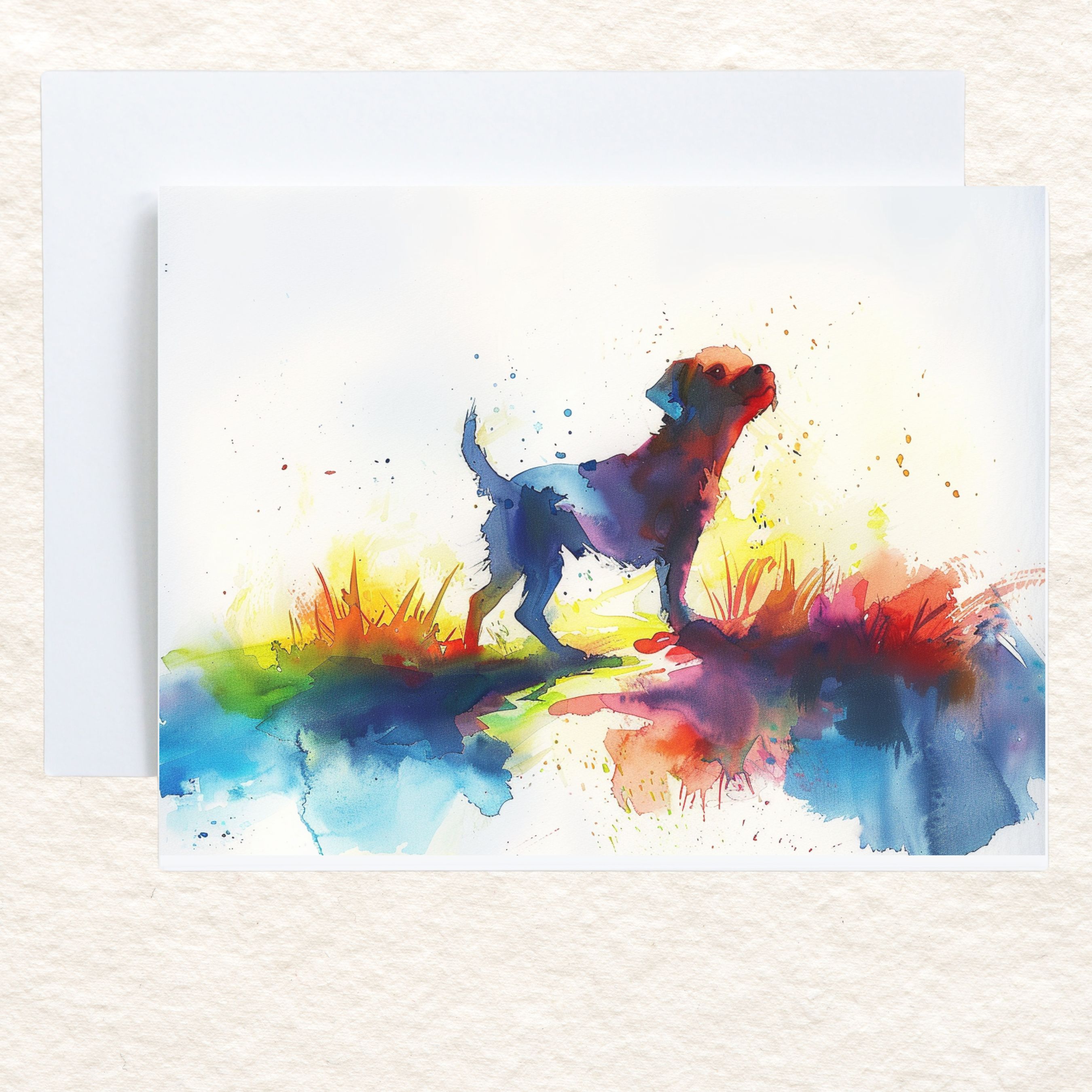 Rainbow Bridge Small Dog, Pet Loss Sympathy, Comforting Note, Watercolor Greeting Card