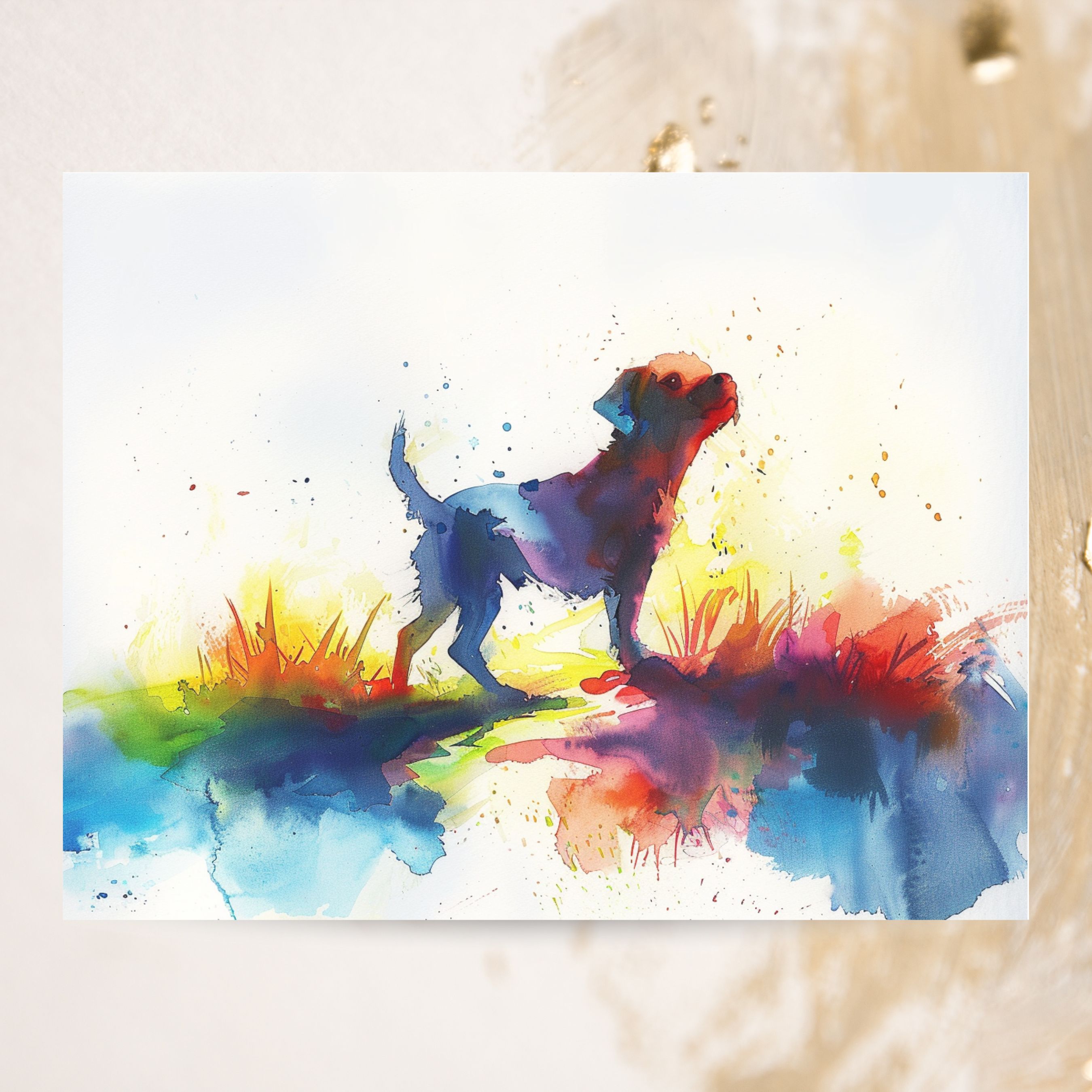 Rainbow Bridge Small Dog, Pet Loss Sympathy, Comforting Note, Watercolor Greeting Card