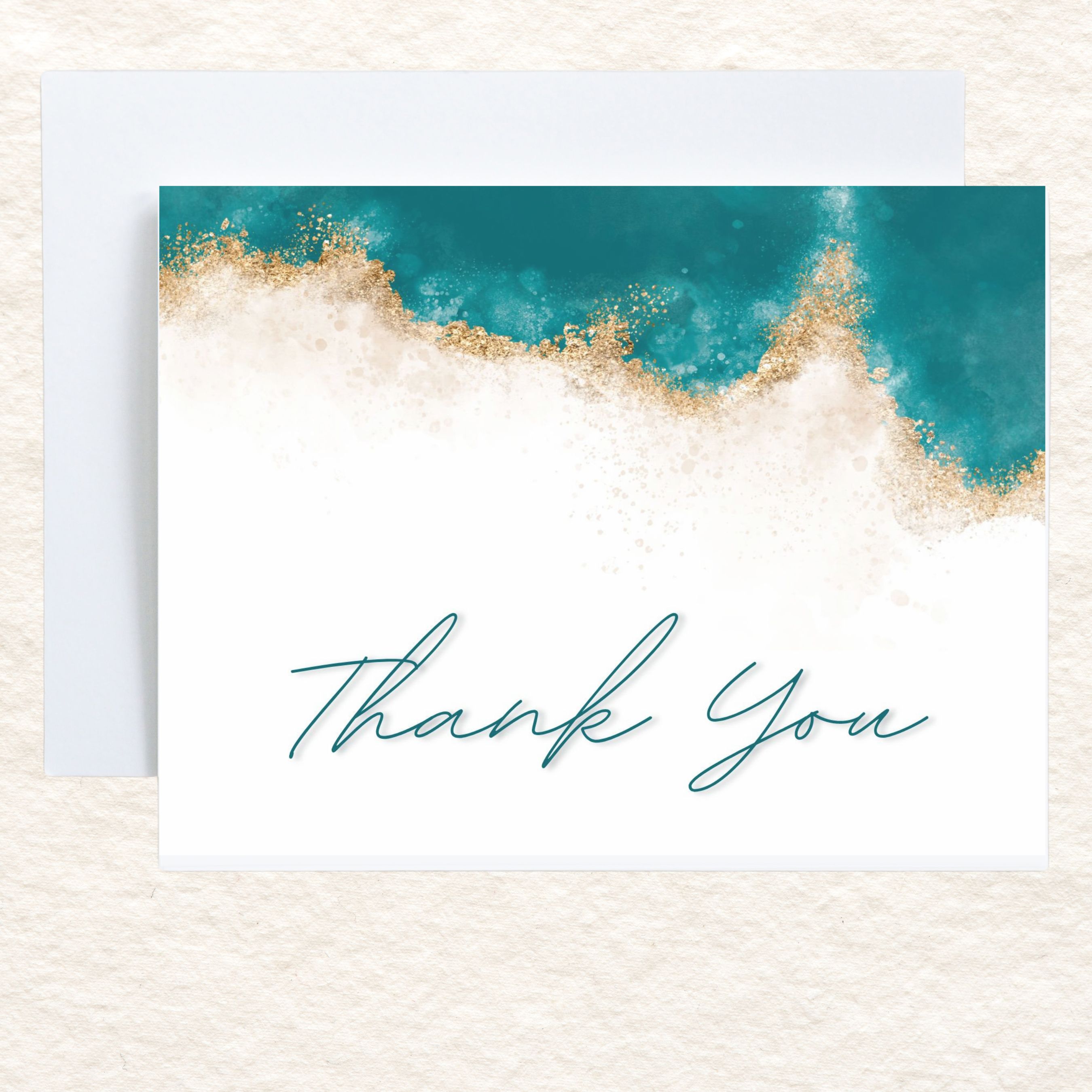Teal and Gold Thank You Card, Elegant Watercolor Design, Sophisticated Appreciation Note, Handmade Greeting Card