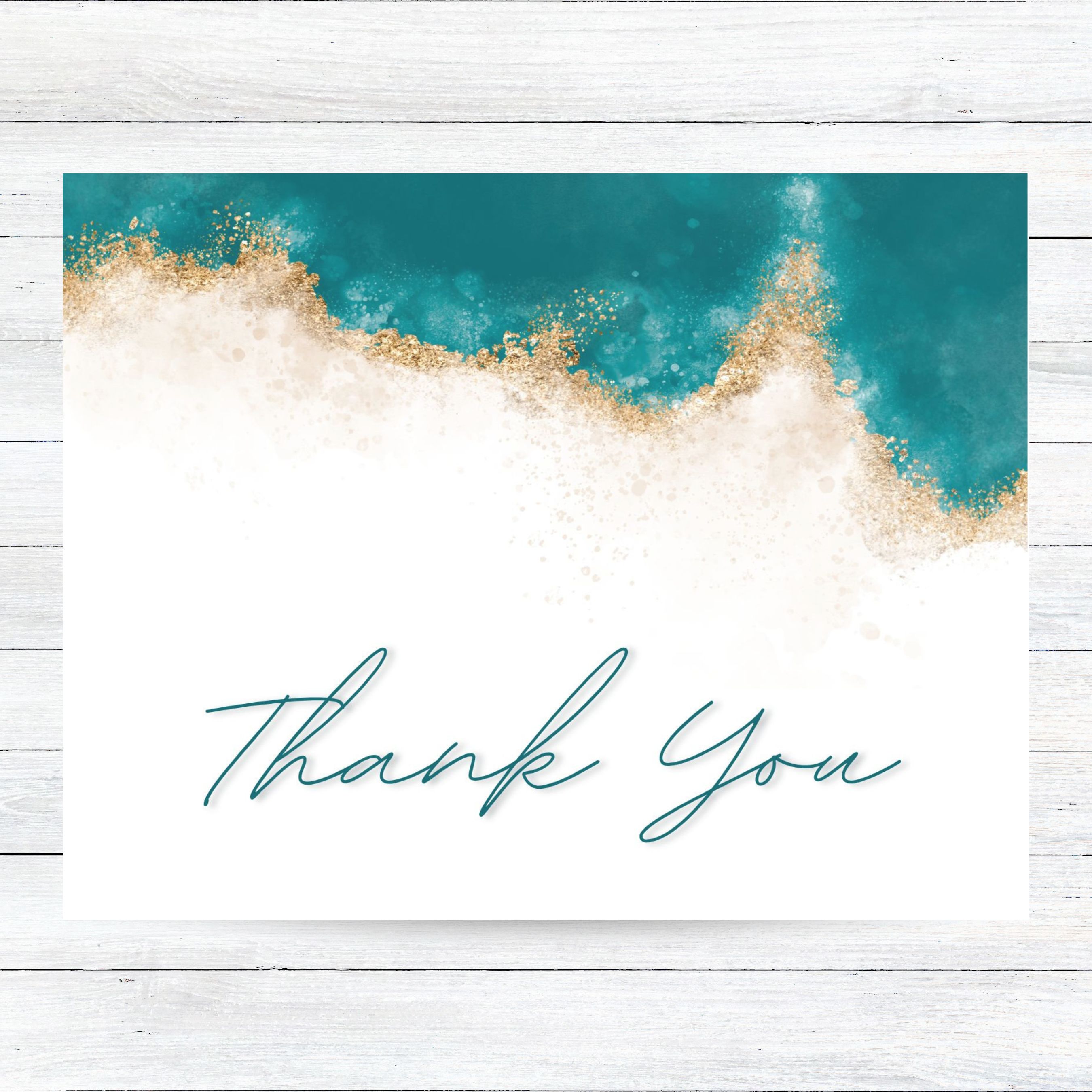 Teal and Gold Thank You Card, Elegant Watercolor Design, Sophisticated Appreciation Note, Handmade Greeting Card