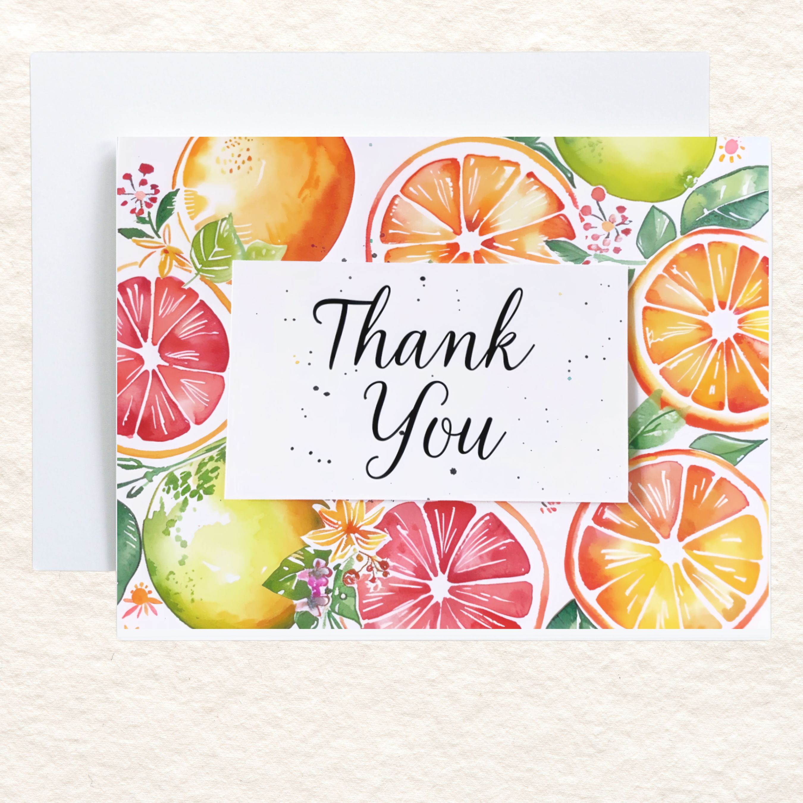 Citrus Thank You Card, Watercolor Fruit Design, Bright and Cheerful Appreciation Note, Handmade Greeting Card