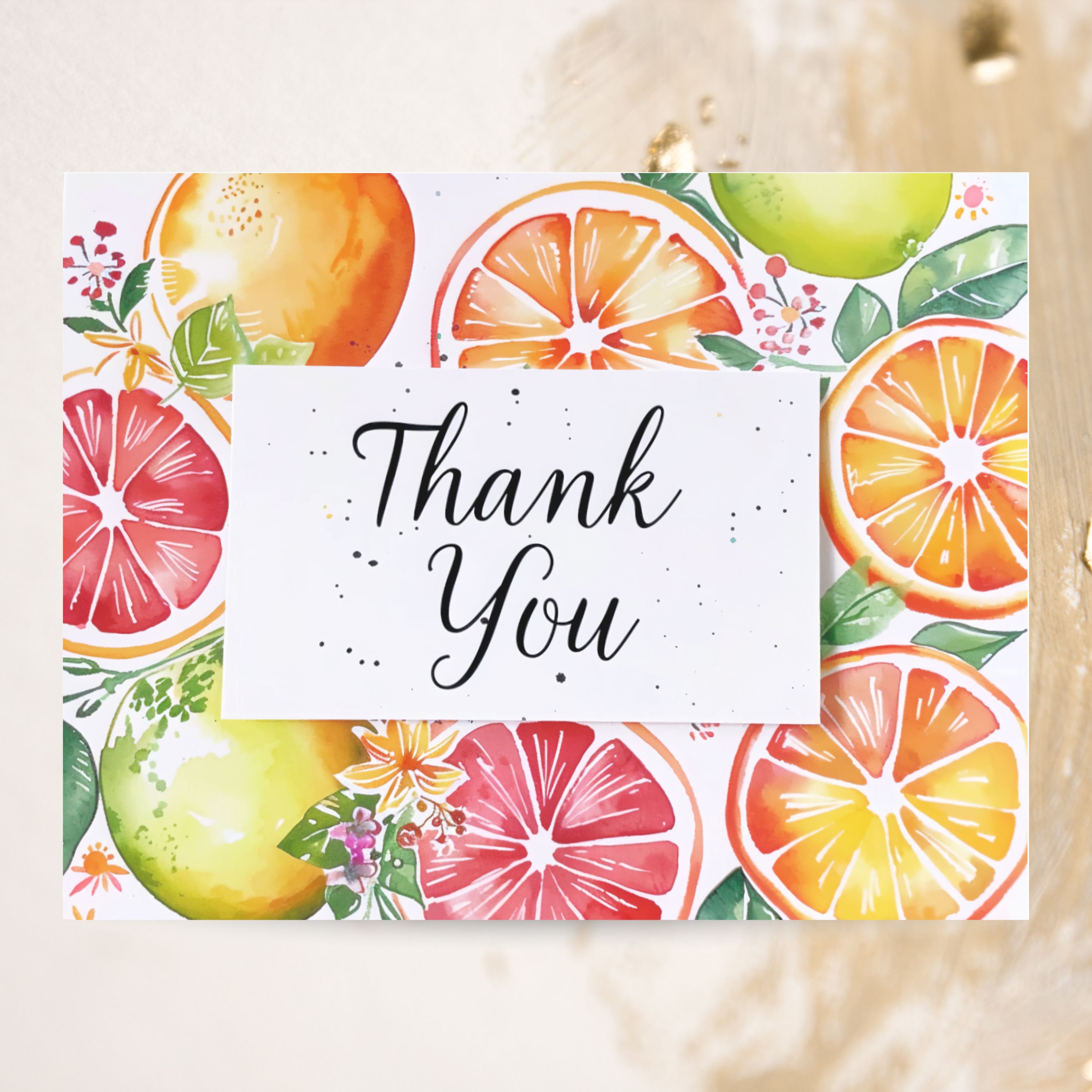 Citrus Thank You Card, Watercolor Fruit Design, Bright and Cheerful Appreciation Note, Handmade Greeting Card