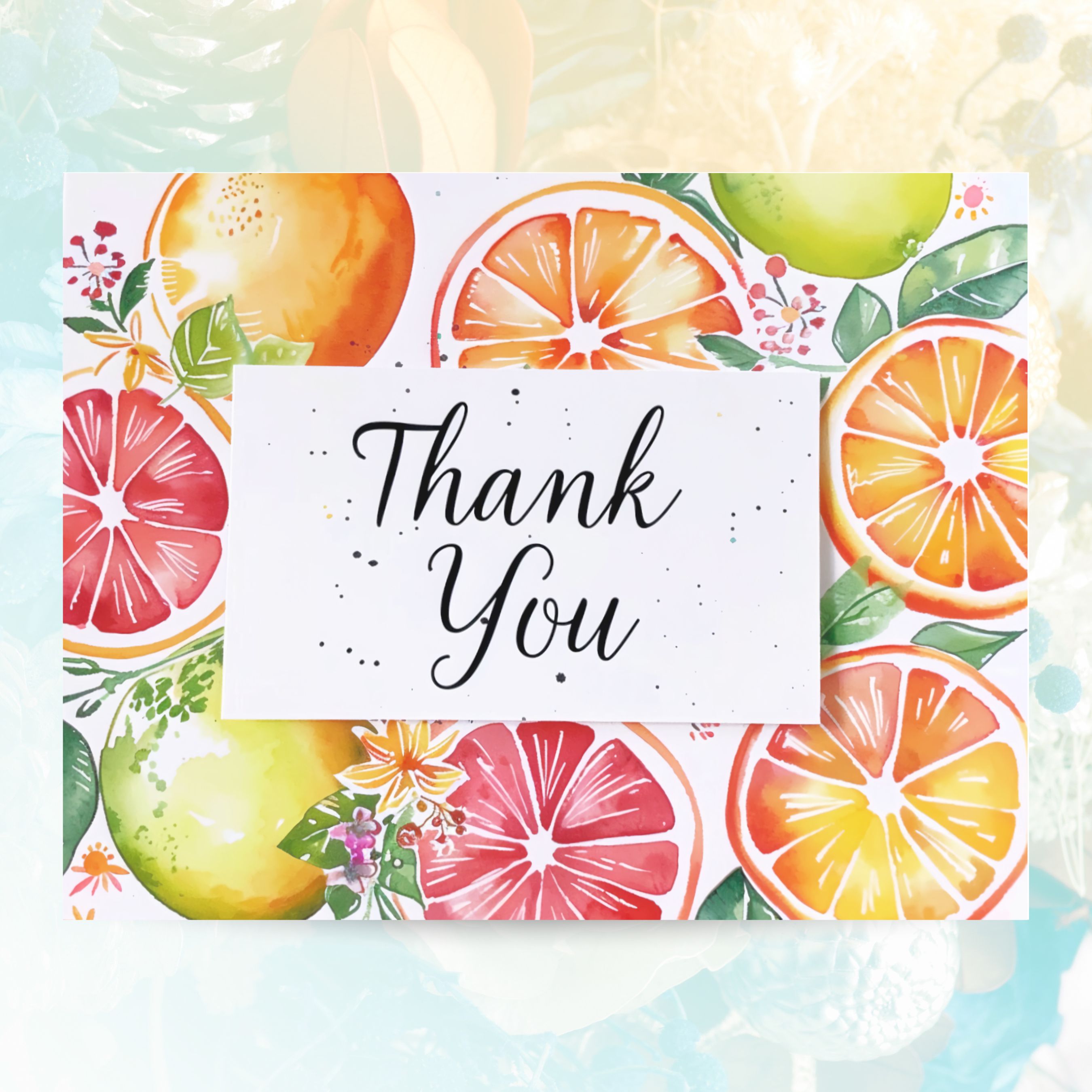 Citrus Thank You Card, Watercolor Fruit Design, Bright and Cheerful Appreciation Note, Handmade Greeting Card