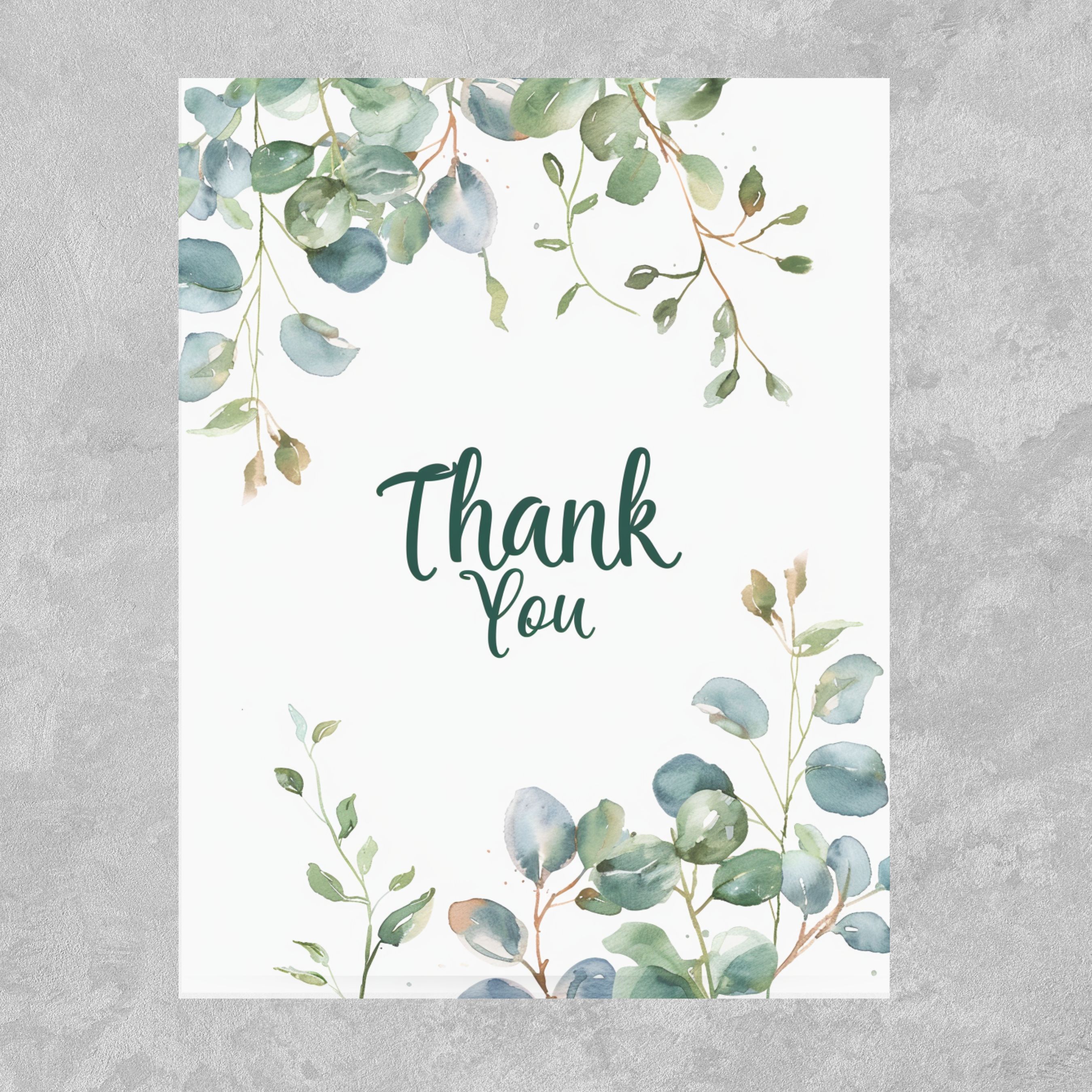 Greenery Thank You Card, Watercolor Eucalyptus Design, Elegant Appreciation Note, Handmade Greeting Card