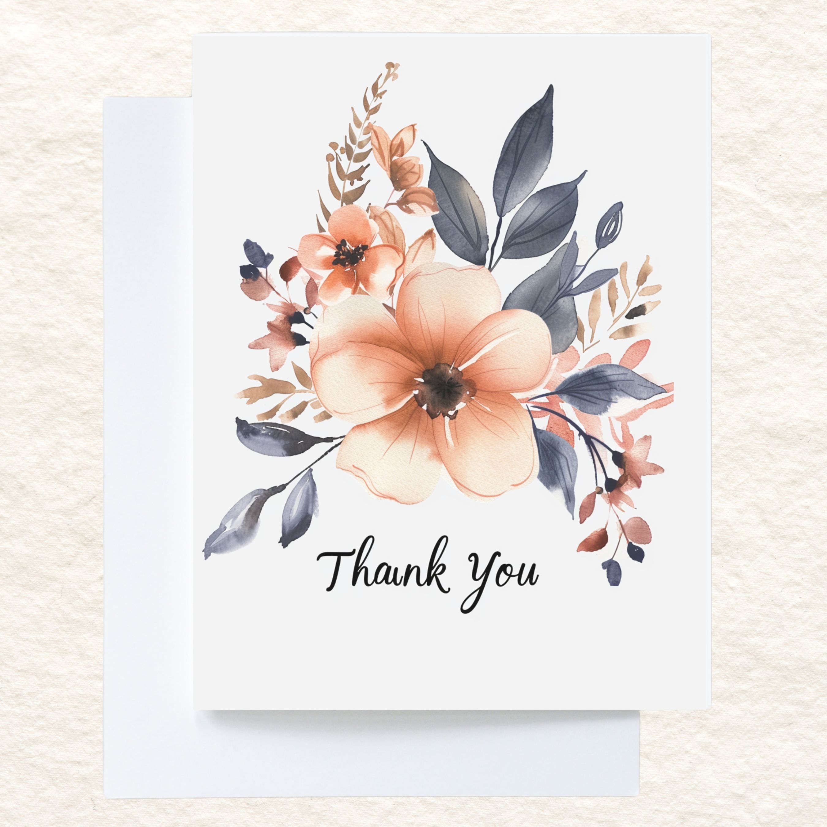 Floral Thank You Card, Watercolor Blossom Design, Elegant Appreciation Note, Handmade Greeting Card