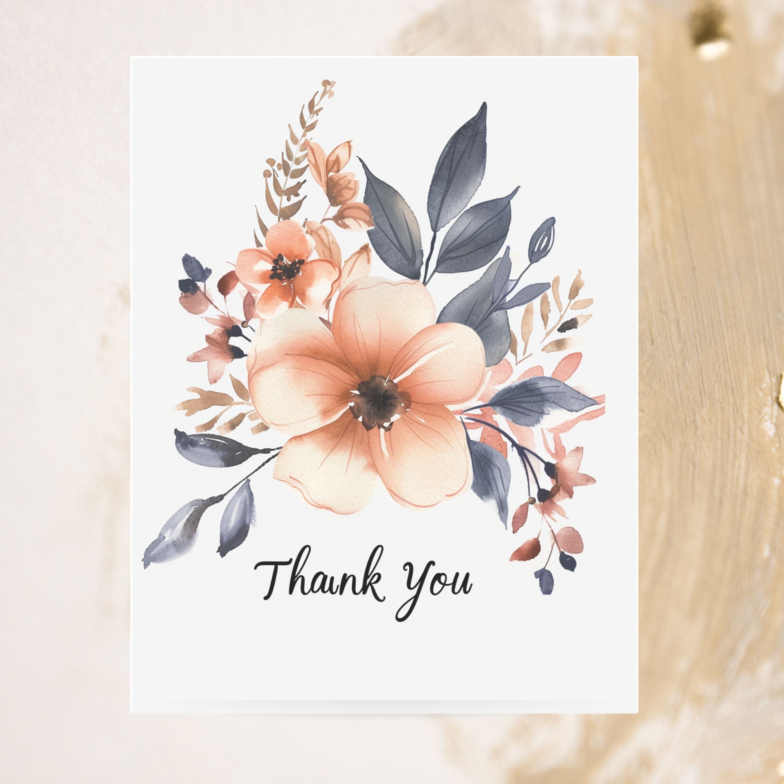 Floral Thank You Card, Watercolor Blossom Design, Elegant Appreciation Note, Handmade Greeting Card