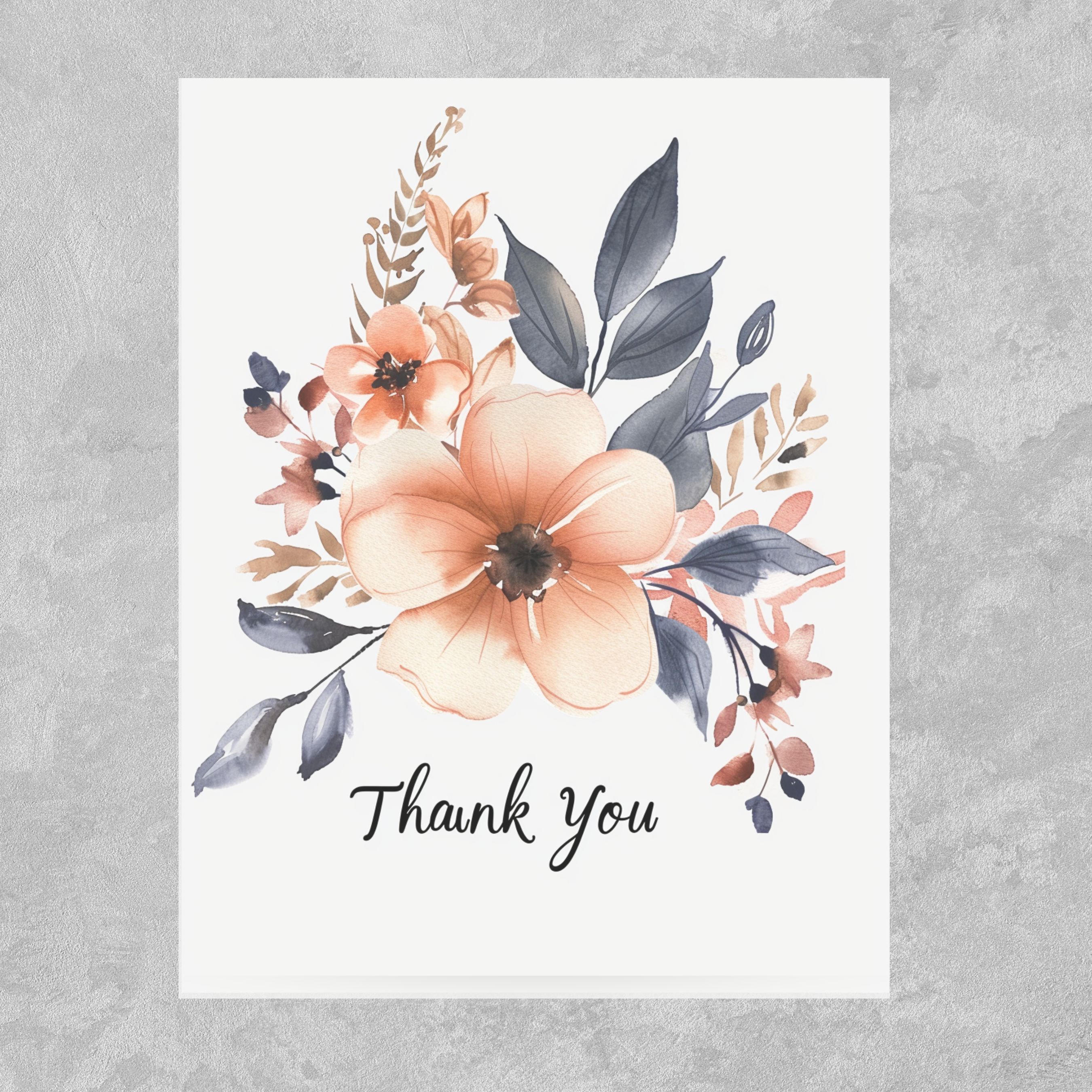 Floral Thank You Card, Watercolor Blossom Design, Elegant Appreciation Note, Handmade Greeting Card