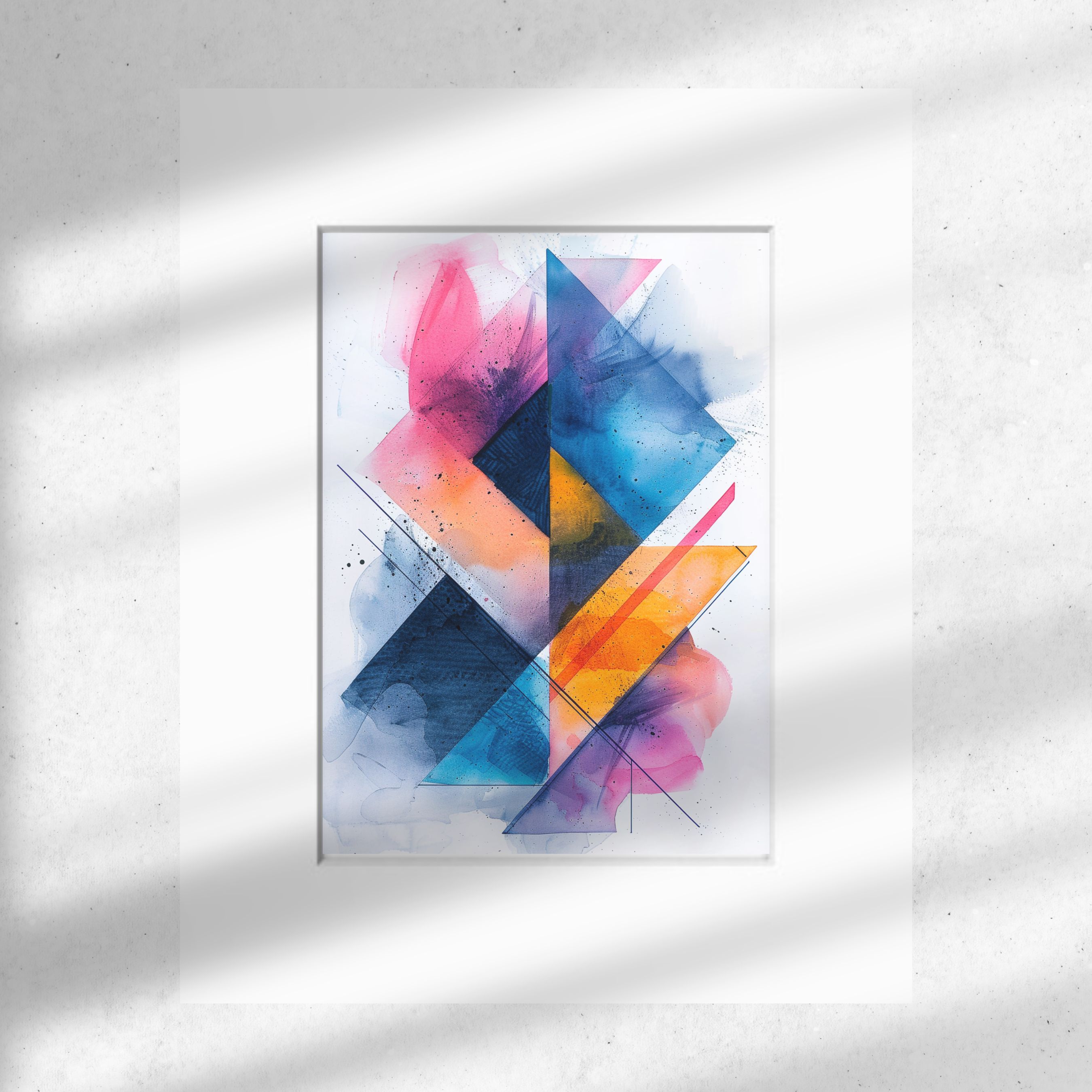 Abstract Geometric Watercolor Art Print, Modern Ink Design, Colorful Home Decor, Watercolor Art Print, Original Artwork