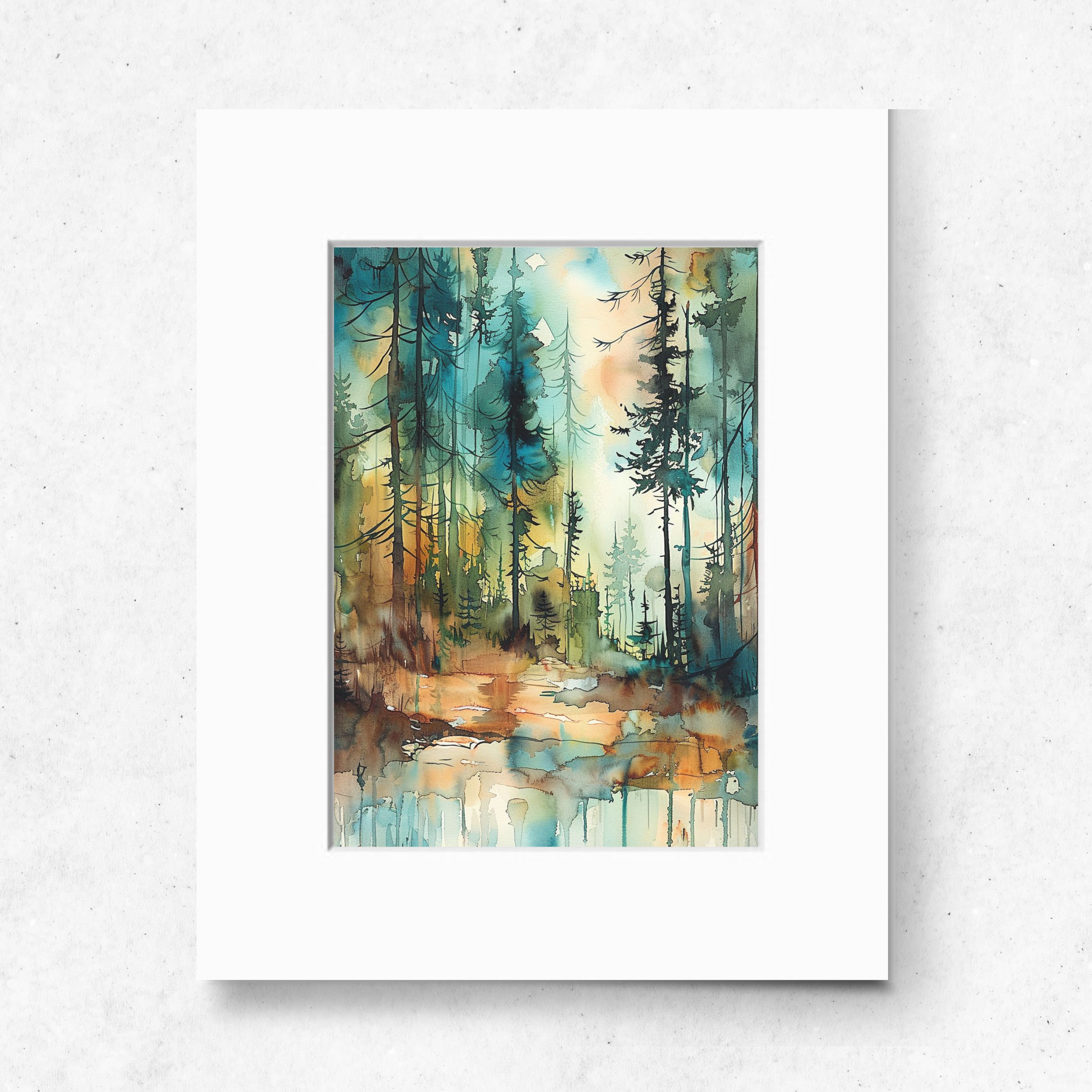 Abstract Pine Forest Watercolor Art Print, Nature-Inspired Design, Elegant Home Decor, Watercolor Art Print, Original Artwork