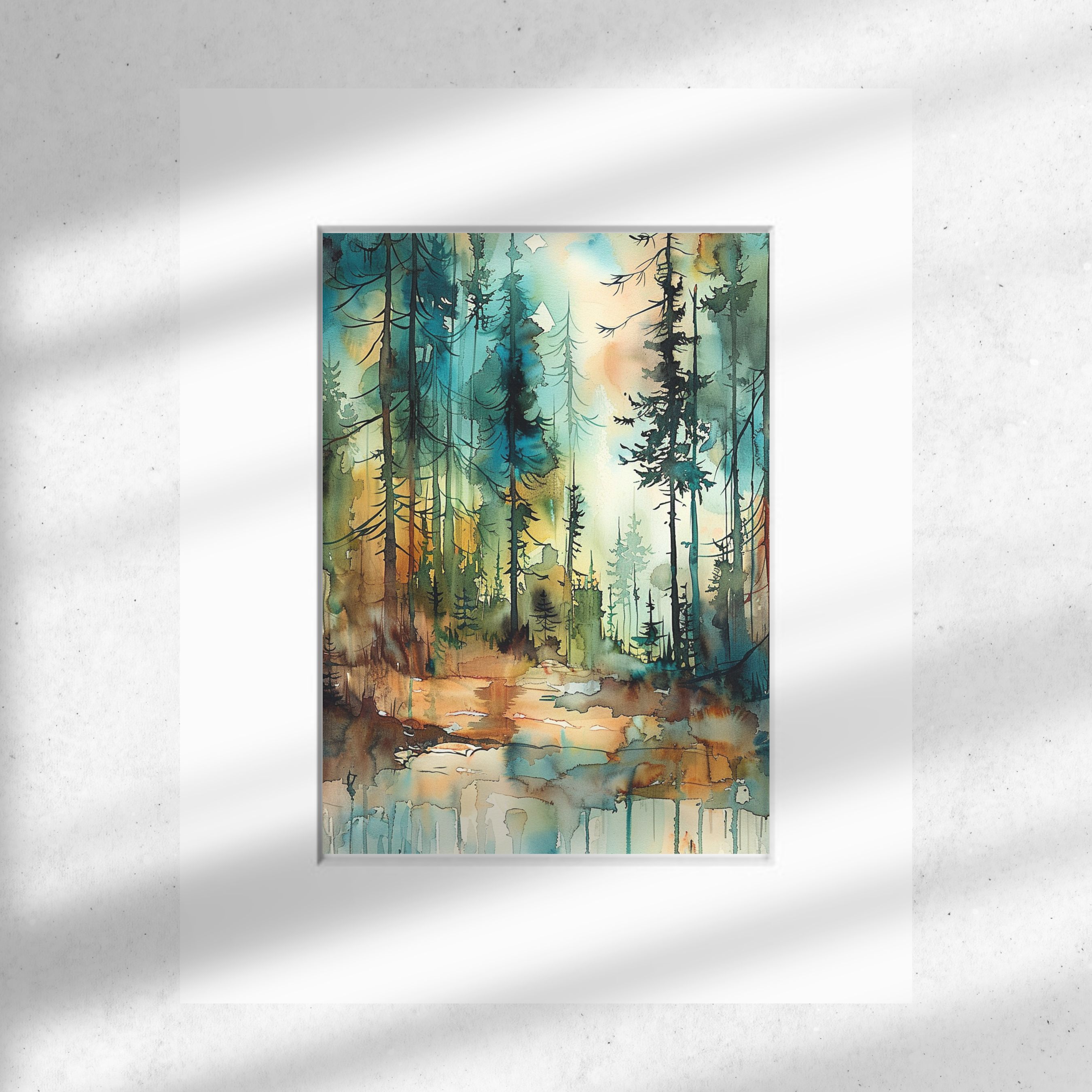 Abstract Pine Forest Watercolor Art Print, Nature-Inspired Design, Elegant Home Decor, Watercolor Art Print, Original Artwork