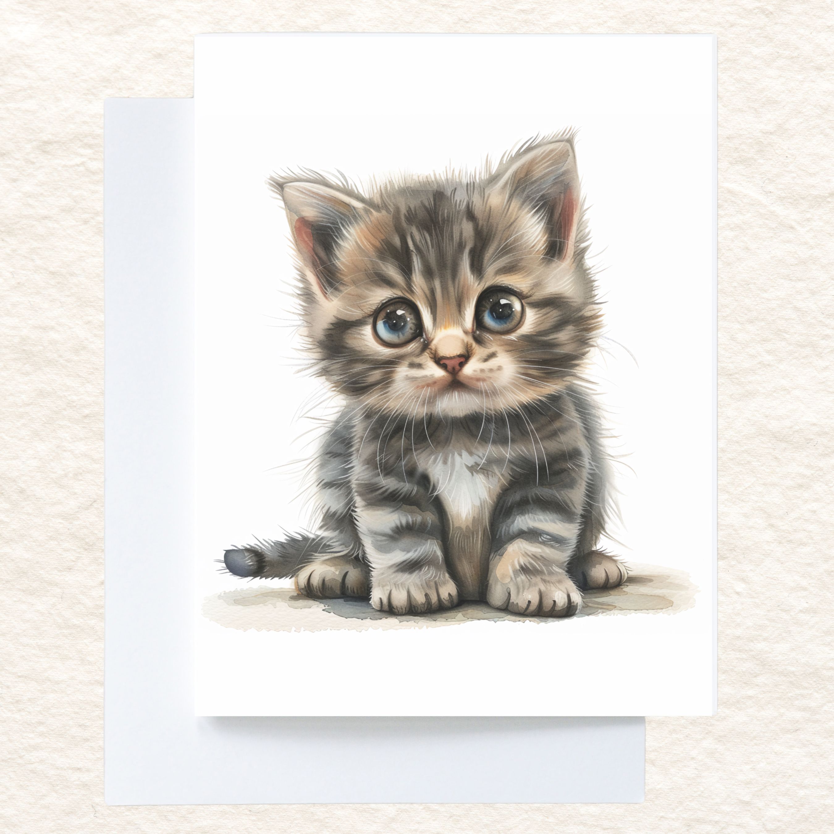Adorable Gray Tabby Kitten, Pet Parent, Thank You, Note, Birthday, Invitation, Anniversary, Watercolor Greeting Card