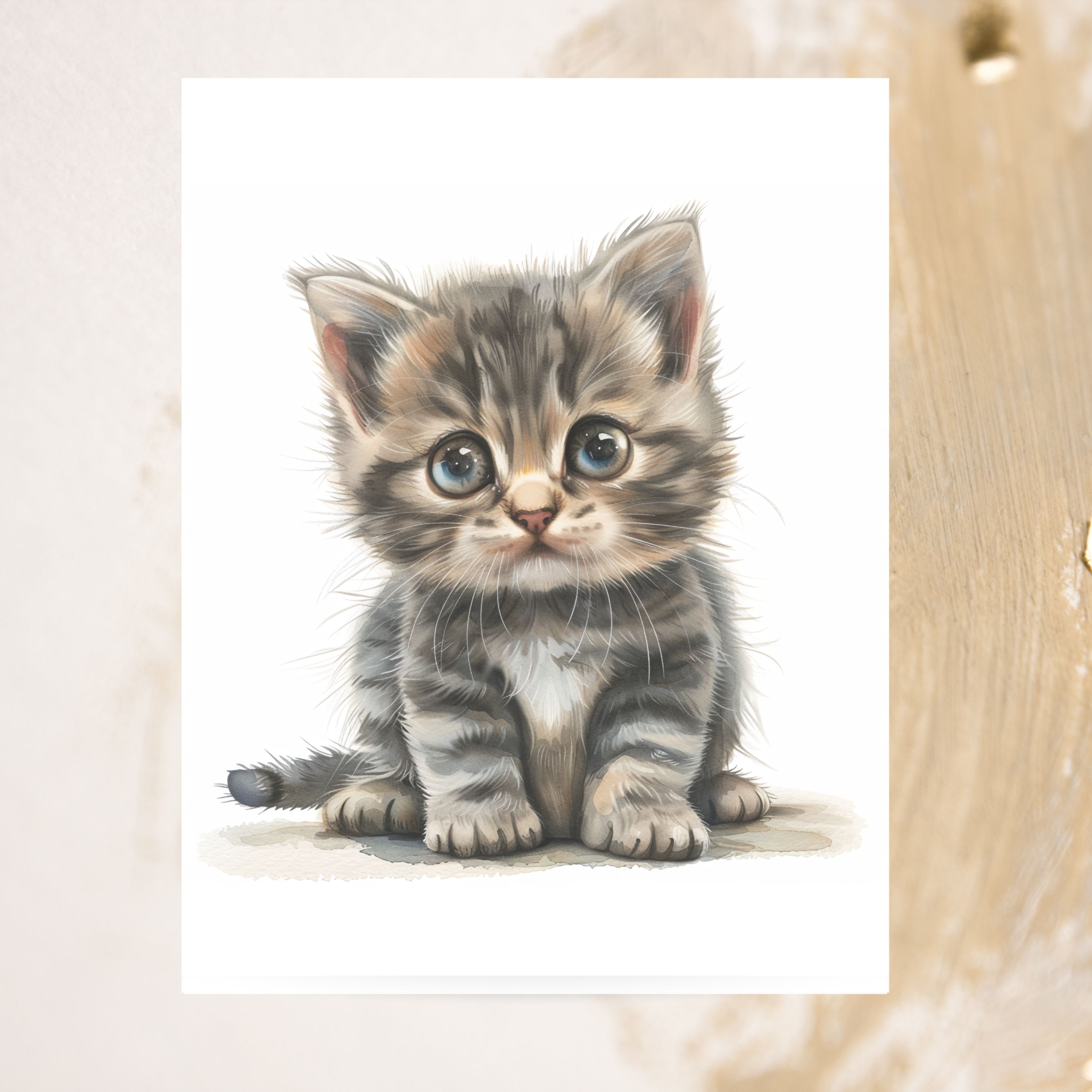 Adorable Gray Tabby Kitten, Pet Parent, Thank You, Note, Birthday, Invitation, Anniversary, Watercolor Greeting Card