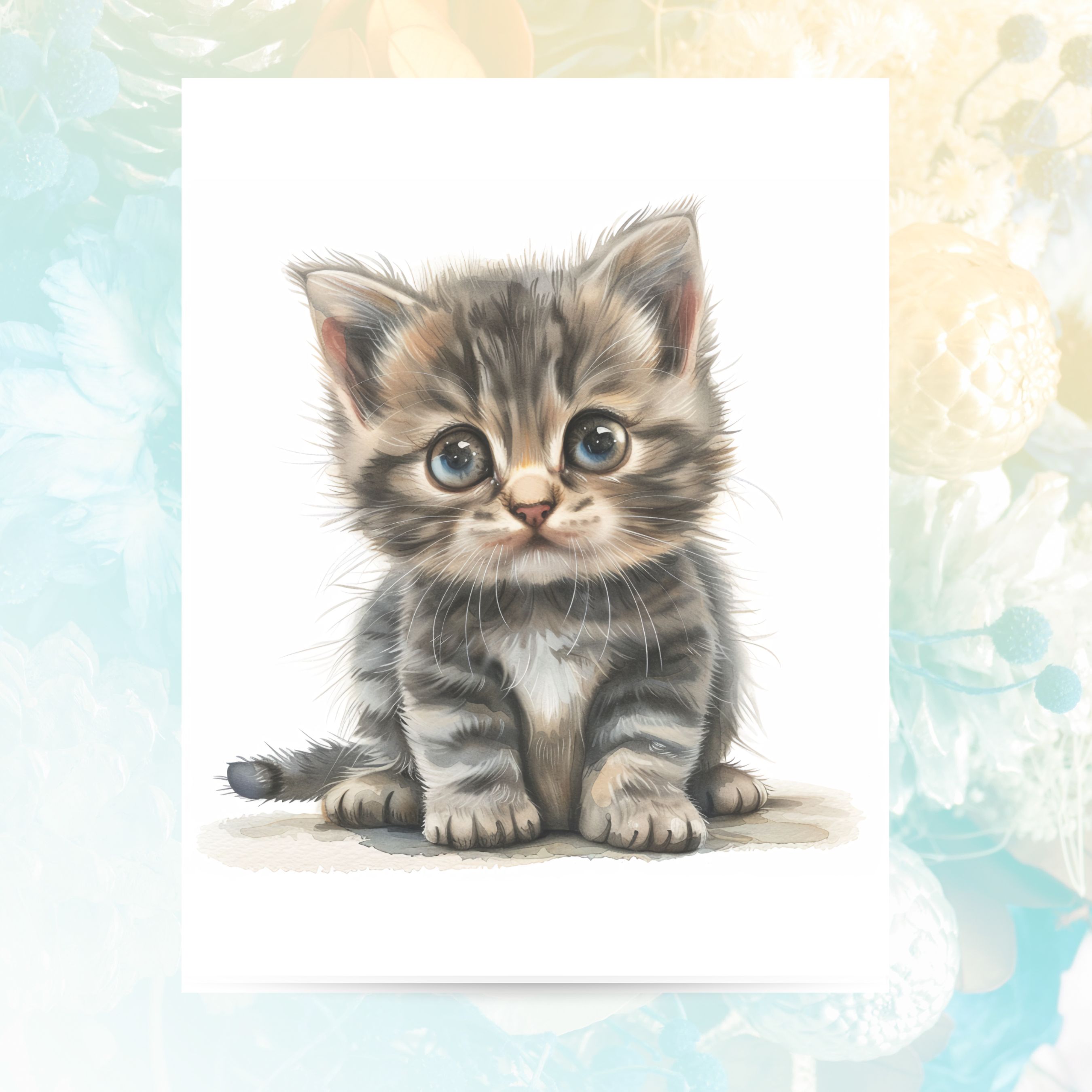 Adorable Gray Tabby Kitten, Pet Parent, Thank You, Note, Birthday, Invitation, Anniversary, Watercolor Greeting Card