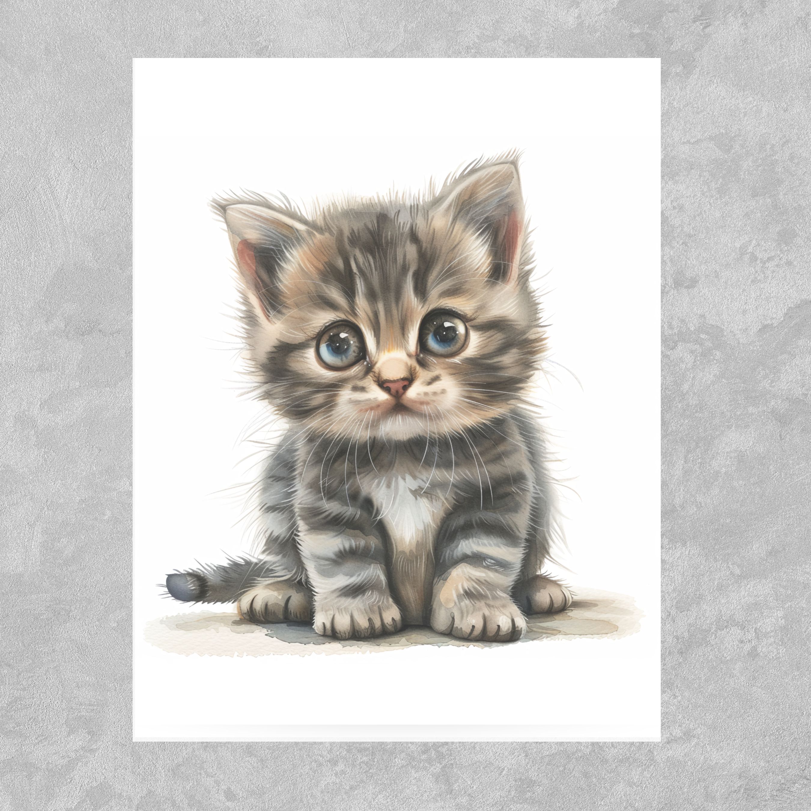 Adorable Gray Tabby Kitten, Pet Parent, Thank You, Note, Birthday, Invitation, Anniversary, Watercolor Greeting Card