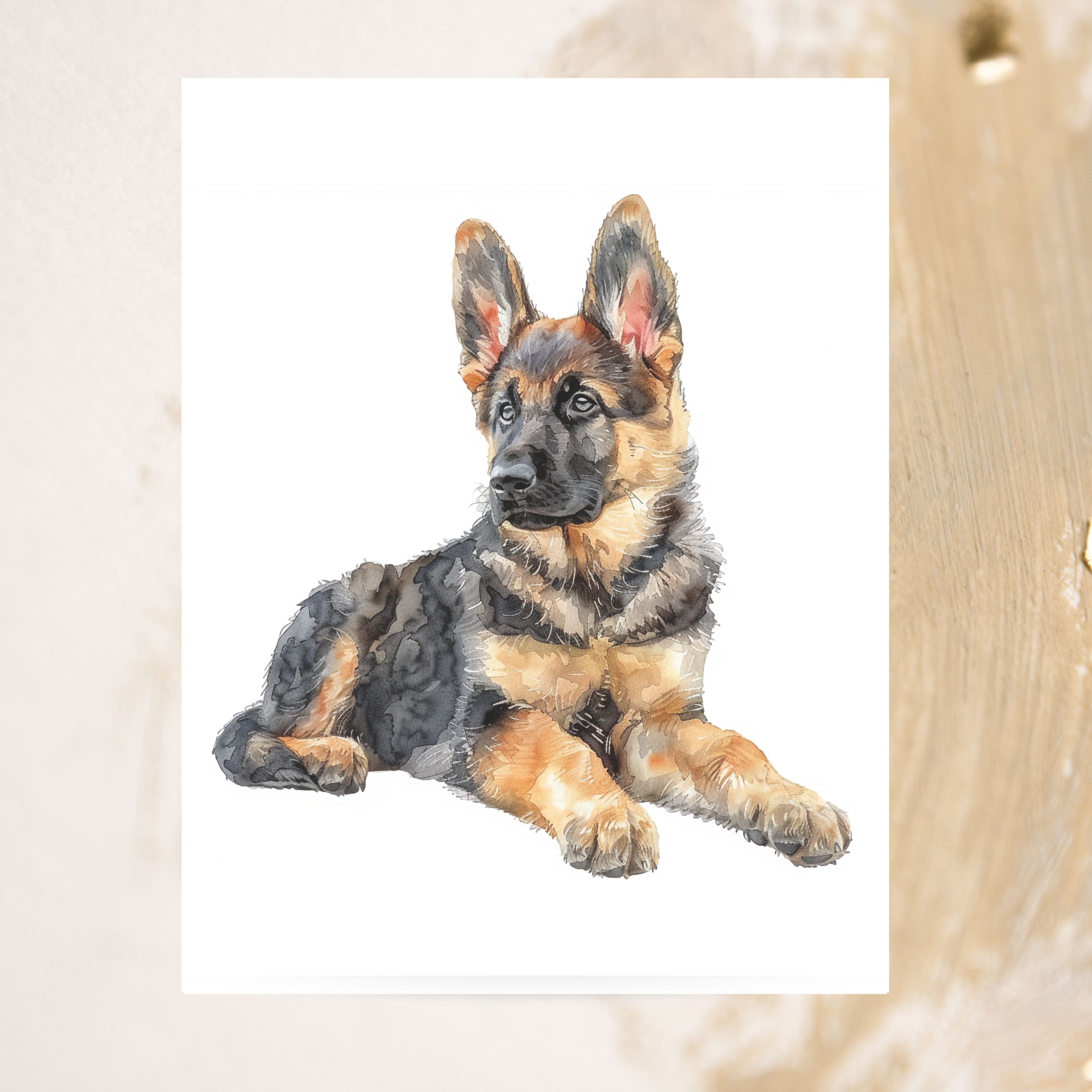 Charming German Shepherd Puppy, Pet Parent, Thank You, Note, Birthday, Invitation, Anniversary, Watercolor Greeting Card