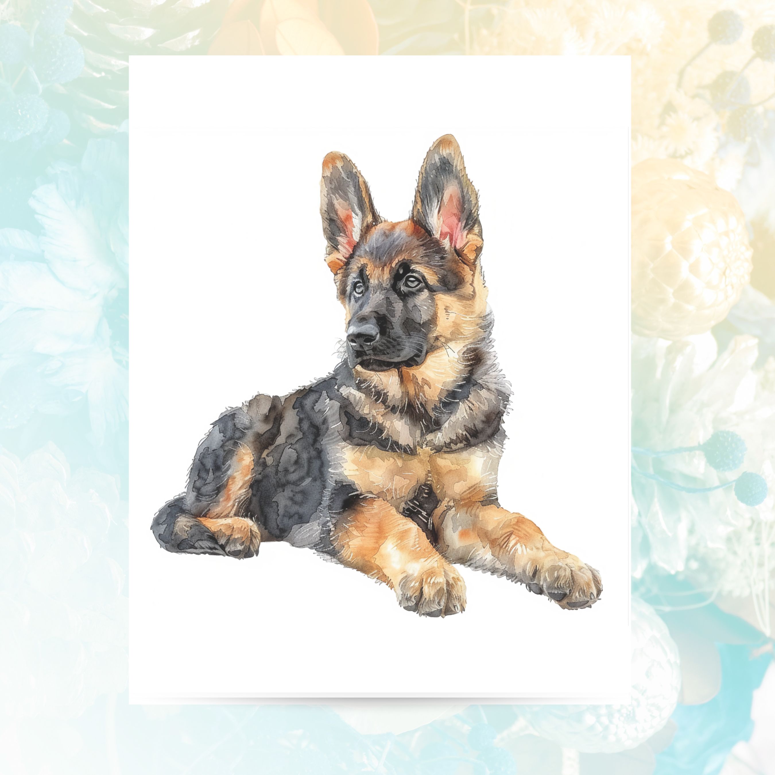 Charming German Shepherd Puppy, Pet Parent, Thank You, Note, Birthday, Invitation, Anniversary, Watercolor Greeting Card