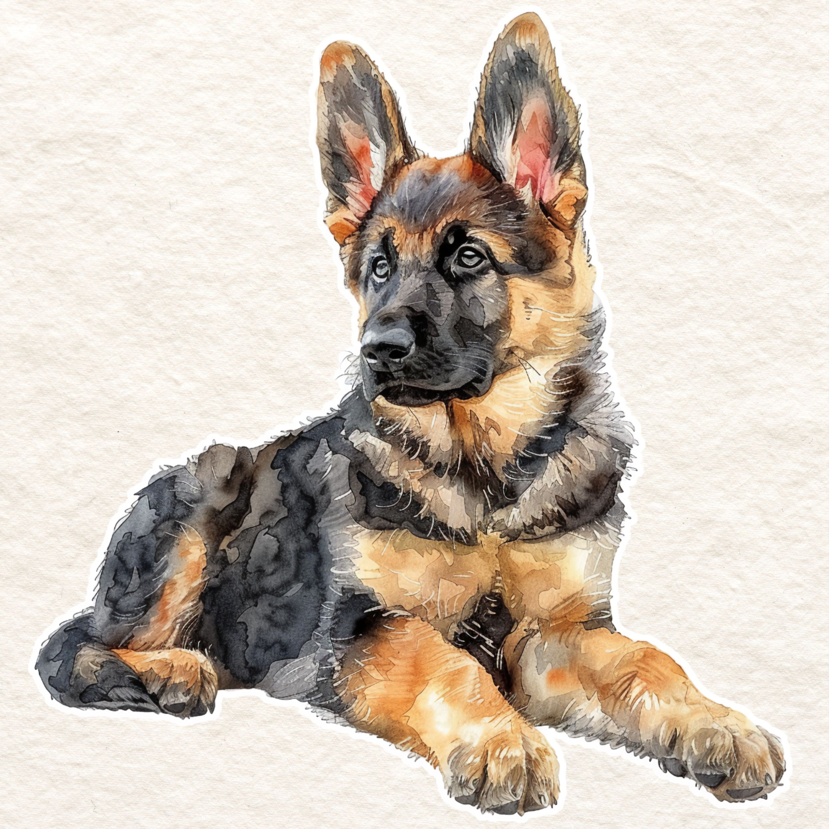 Charming German Shepherd Puppy Sticker, Pet Lover, Animal Art, Watercolor Vinyl Sticker, Watercolor Art, Handmade Stickers