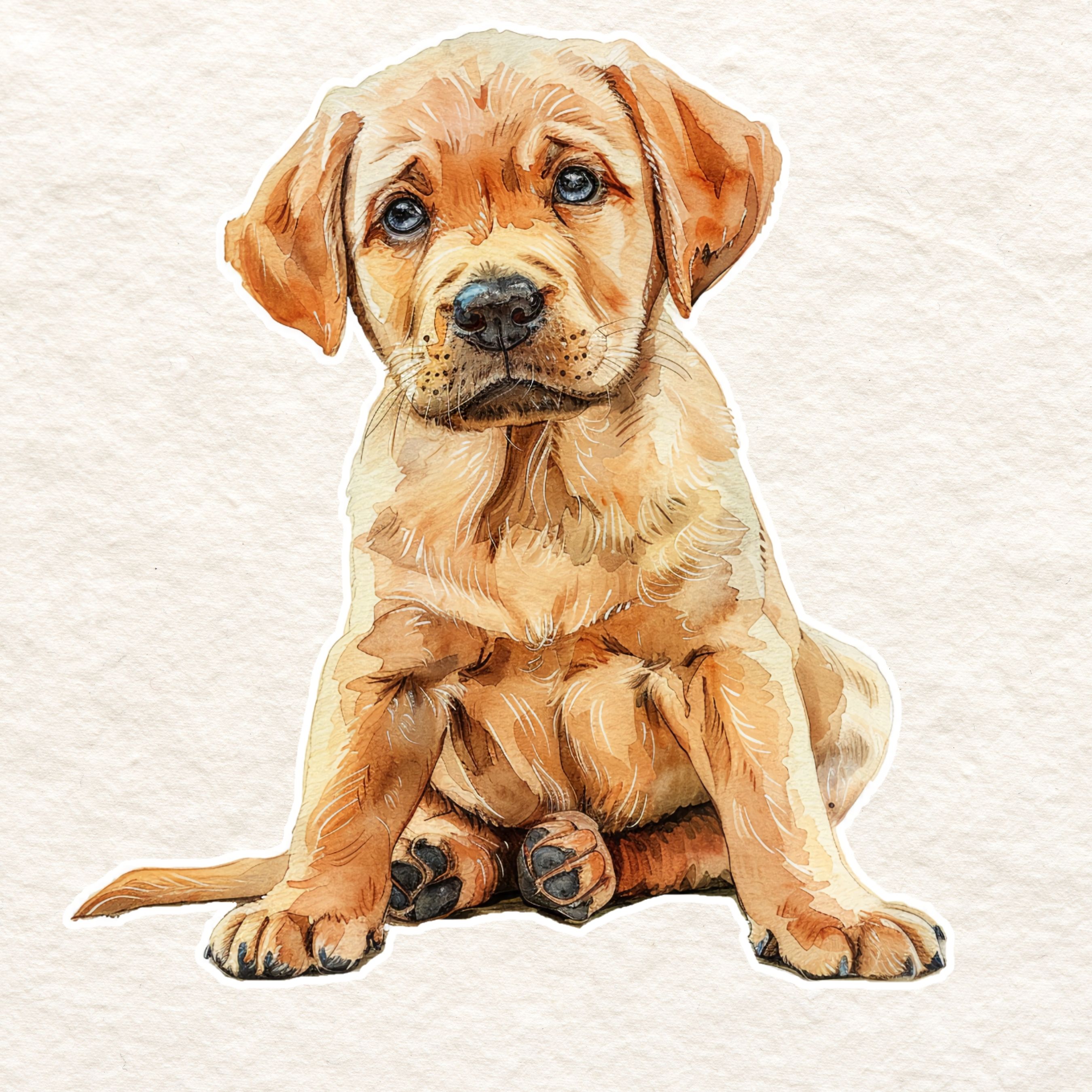 Adorable Cute Golden Labrador Puppy Vinyl Sticker, Watercolor Art, Handmade Stickers