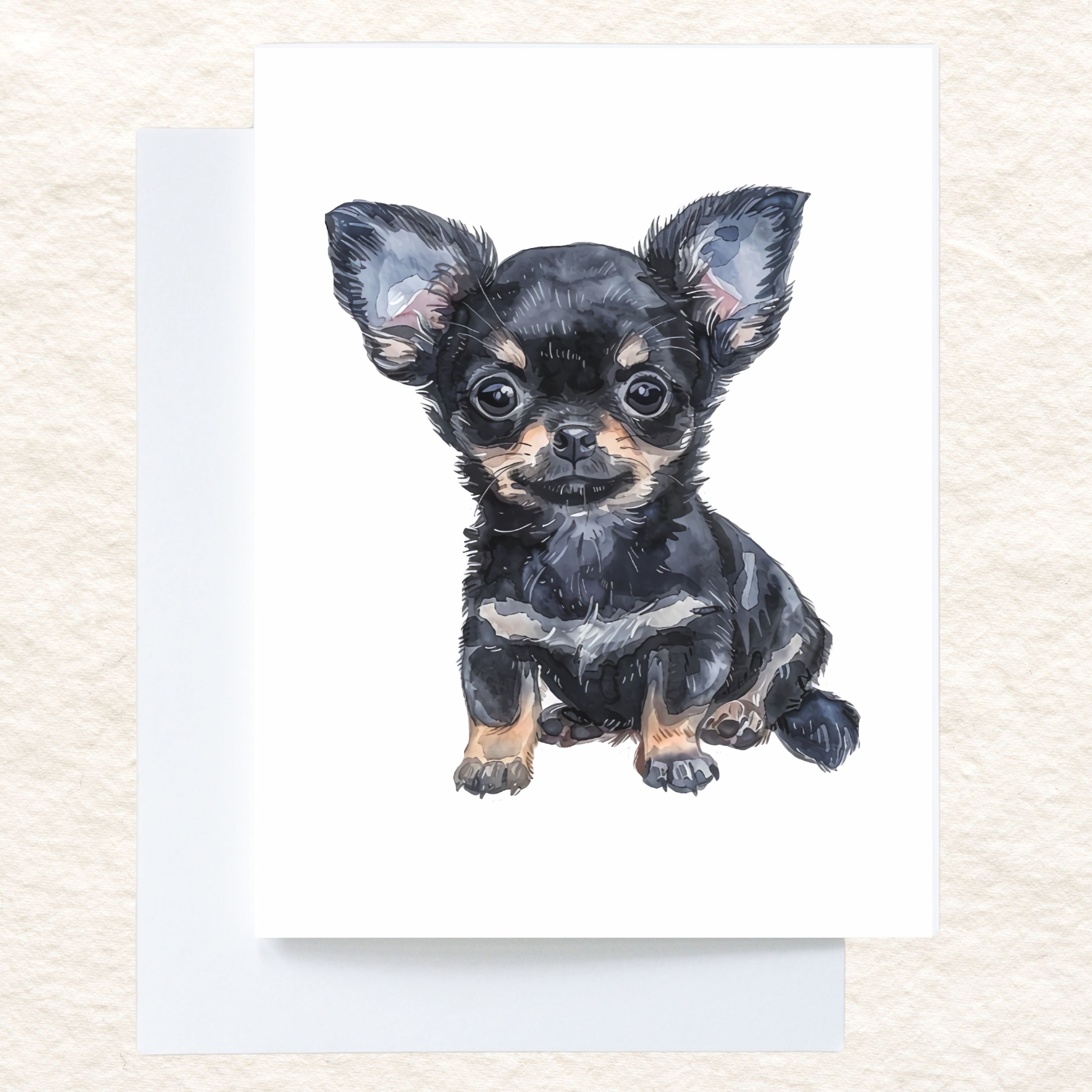 Chihuahua Puppy Card, Pet Parent, Thank You, Note, Birthday, Invitation, Anniversary, Watercolor Greeting Card