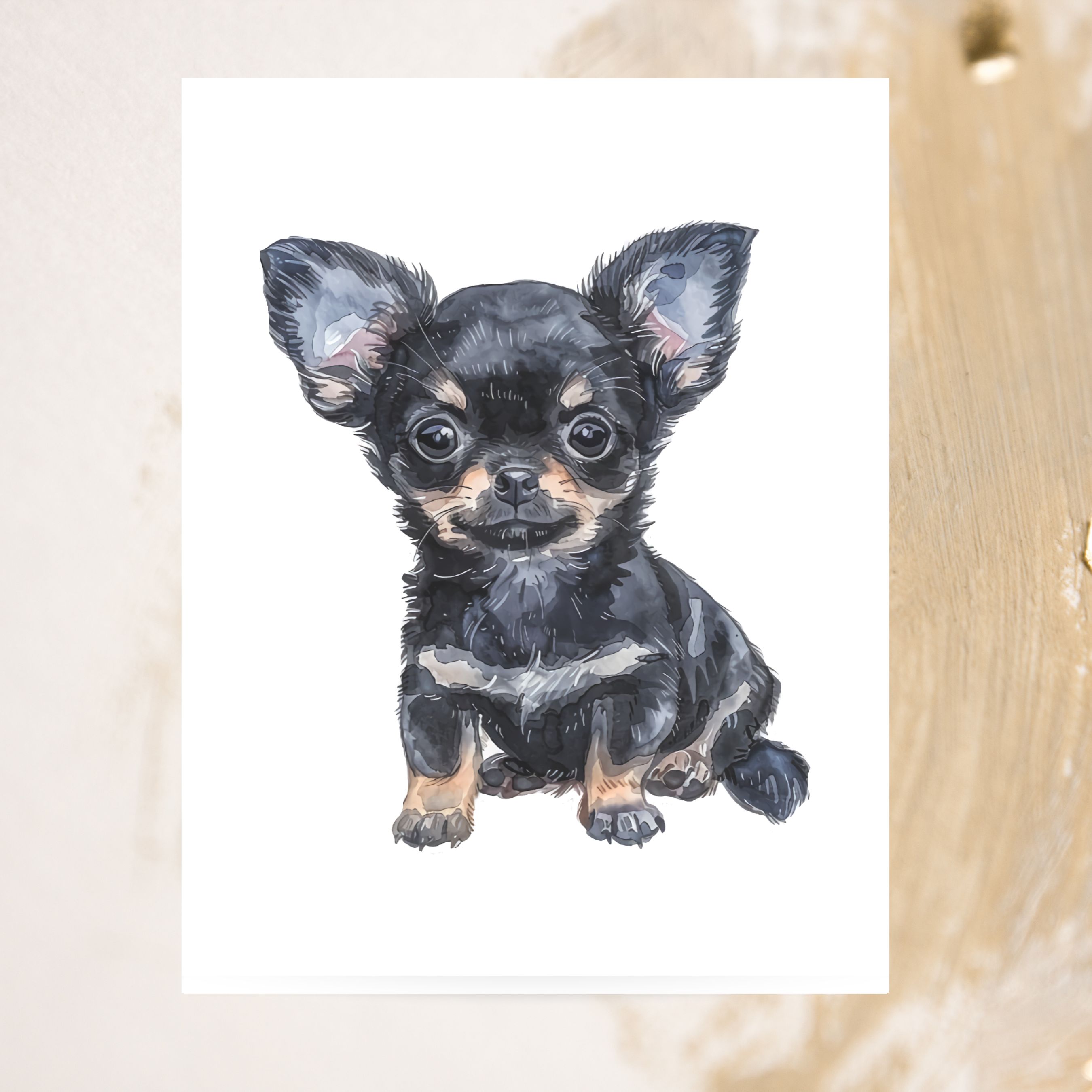 Chihuahua Puppy Card, Pet Parent, Thank You, Note, Birthday, Invitation, Anniversary, Watercolor Greeting Card
