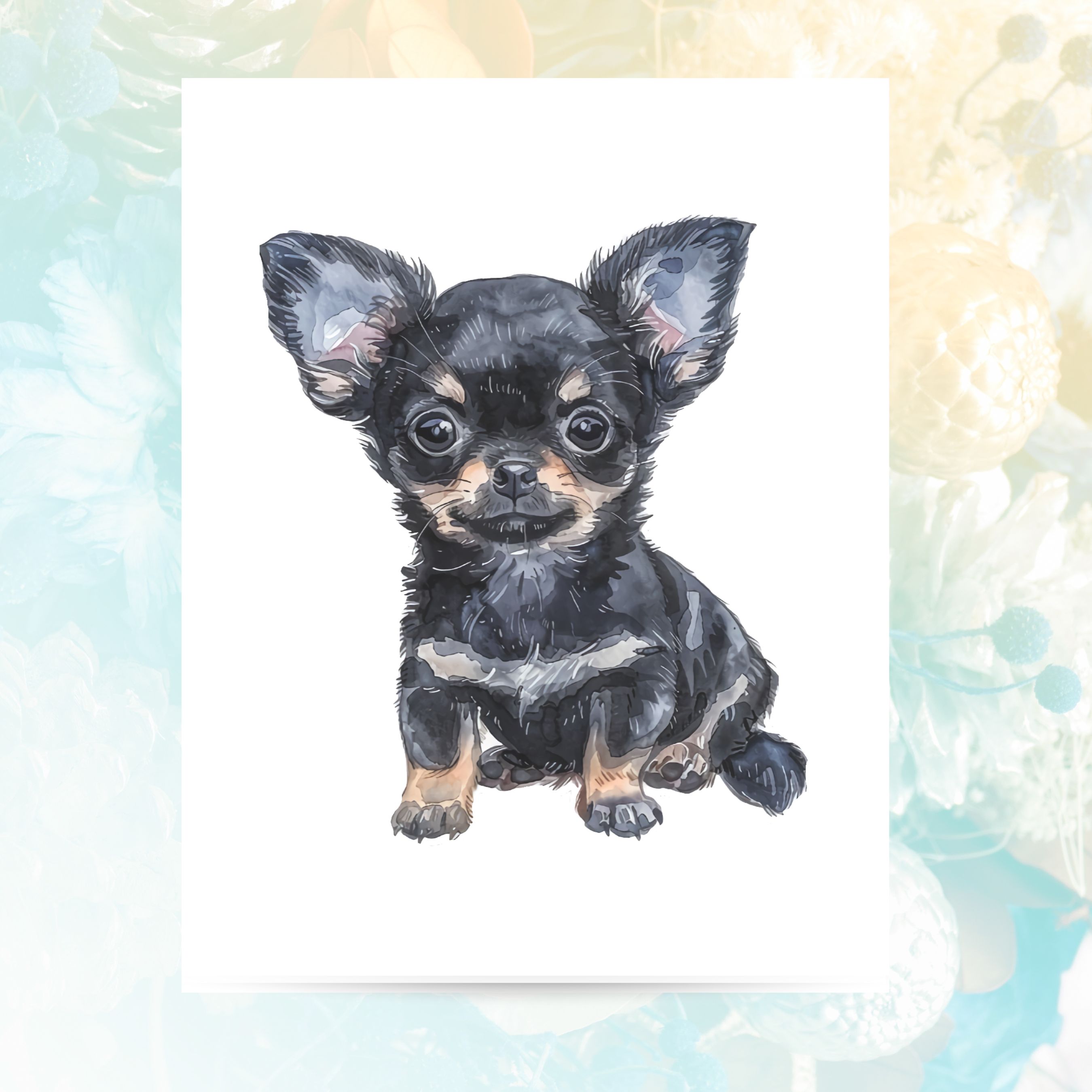 Chihuahua Puppy Card, Pet Parent, Thank You, Note, Birthday, Invitation, Anniversary, Watercolor Greeting Card
