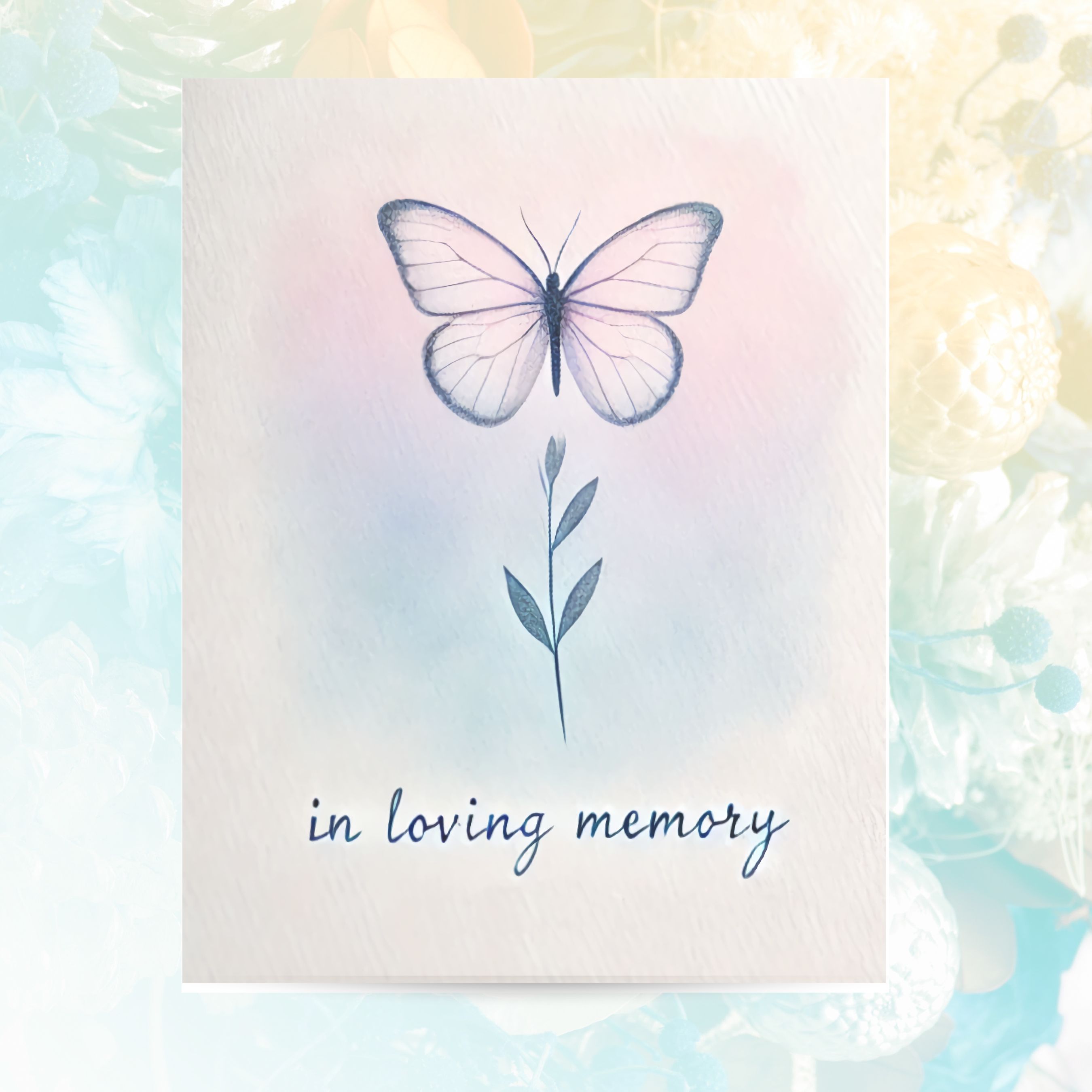Delicate Butterfly Watercolor Sympathy Card, Note, Handmade Card, Condolence, Bereavement, In Loving Memory