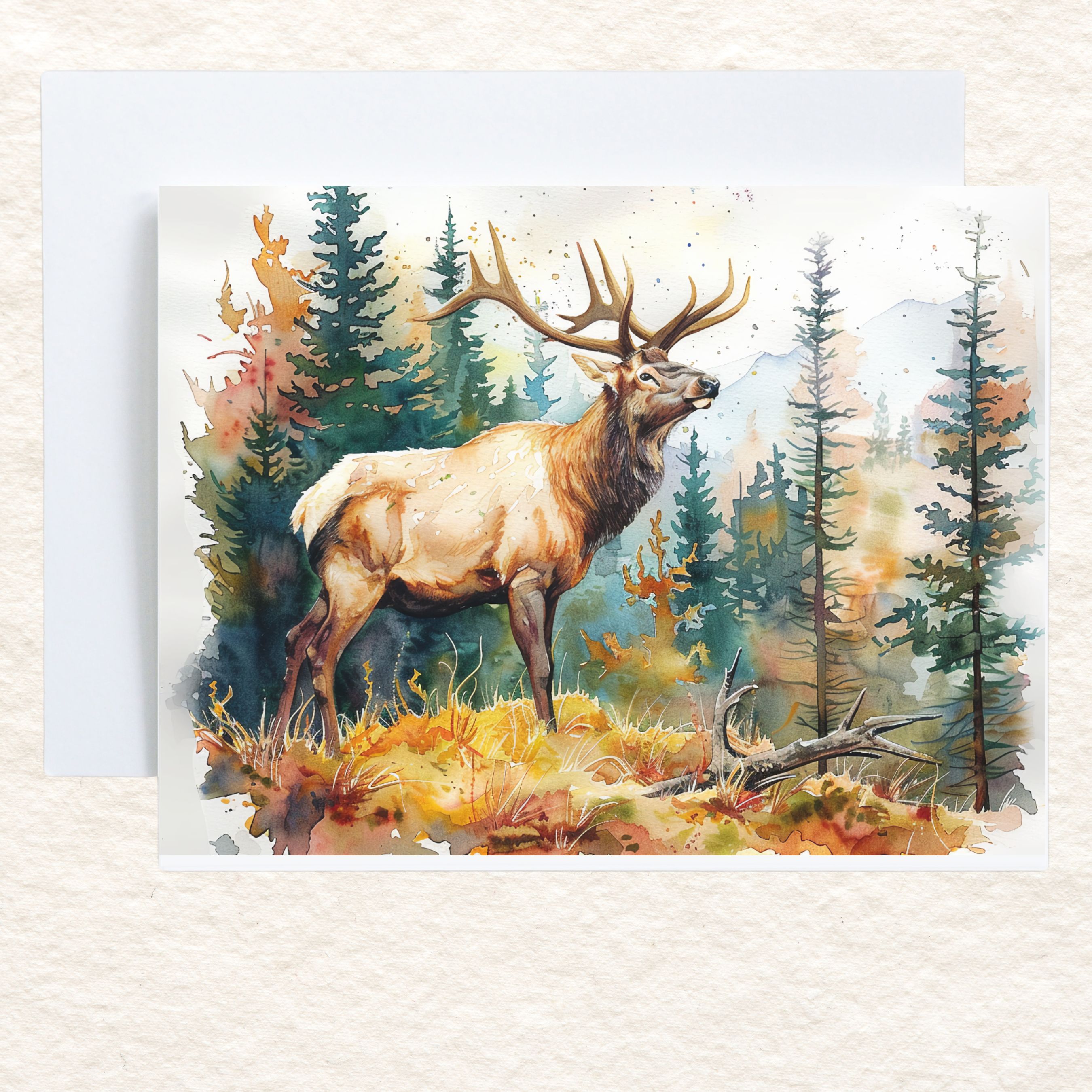 Majestic Elk Watercolor Card, Note Card, Thank You, All Occasion, Birthday Card, Invitations, Handmade Card