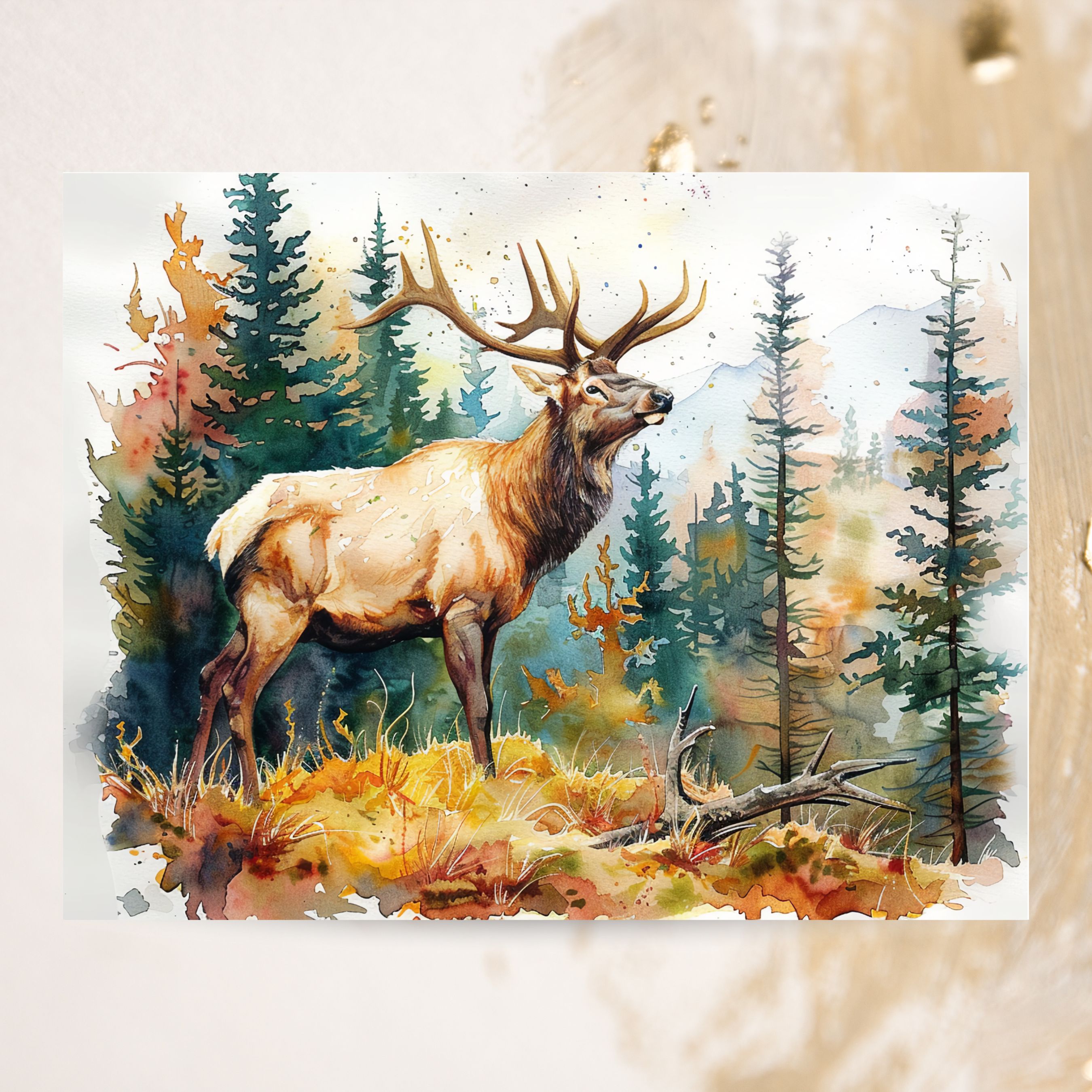 Majestic Elk Watercolor Card, Note Card, Thank You, All Occasion, Birthday Card, Invitations, Handmade Card