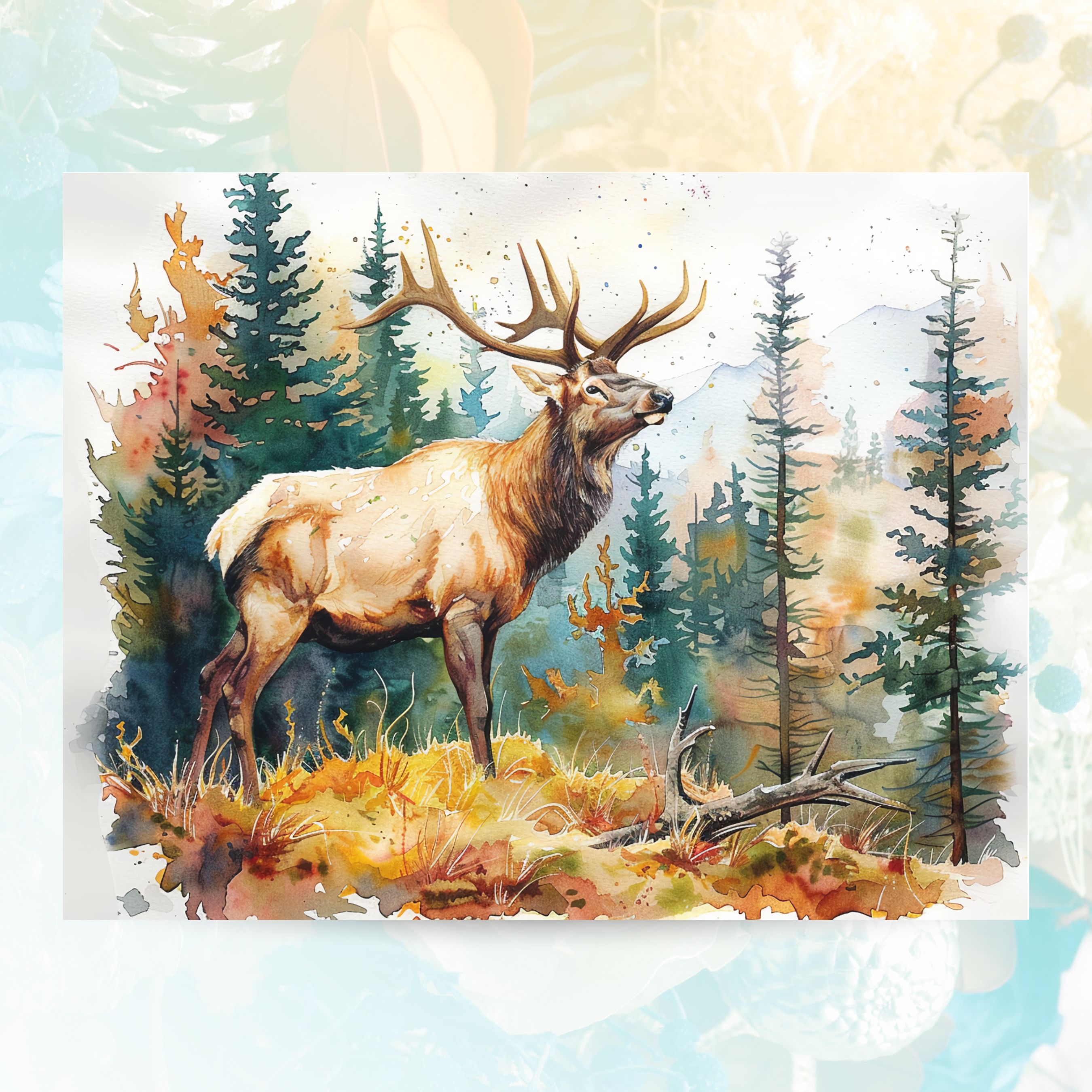 Majestic Elk Watercolor Card, Note Card, Thank You, All Occasion, Birthday Card, Invitations, Handmade Card