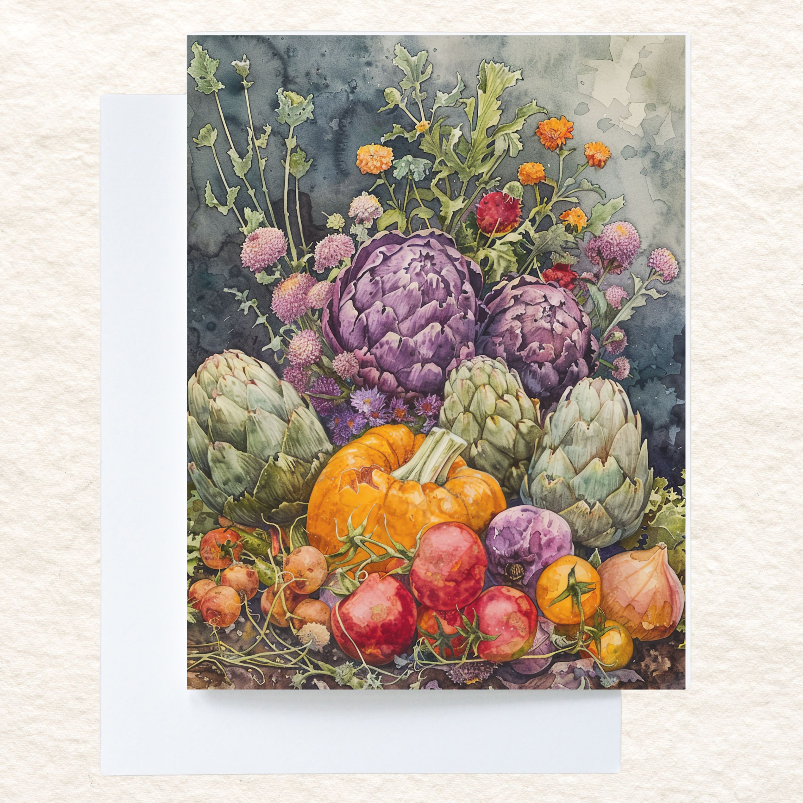 Autumn Harvest Watercolor Card, Fall Garden, Note Card, Thank You, All Occasion, Birthday Card, Invitations, Handmade Card