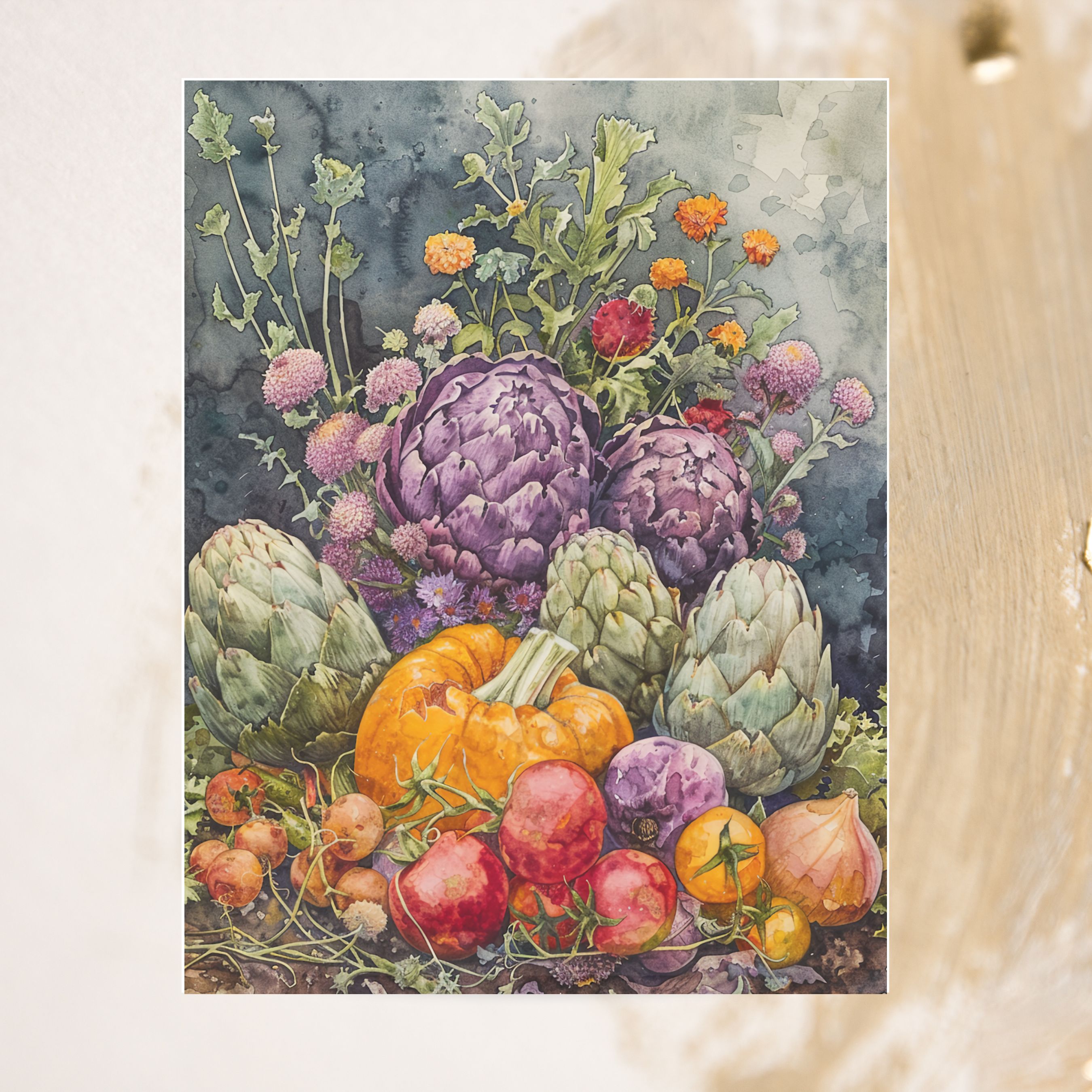 Autumn Harvest Watercolor Card, Fall Garden, Note Card, Thank You, All Occasion, Birthday Card, Invitations, Handmade Card