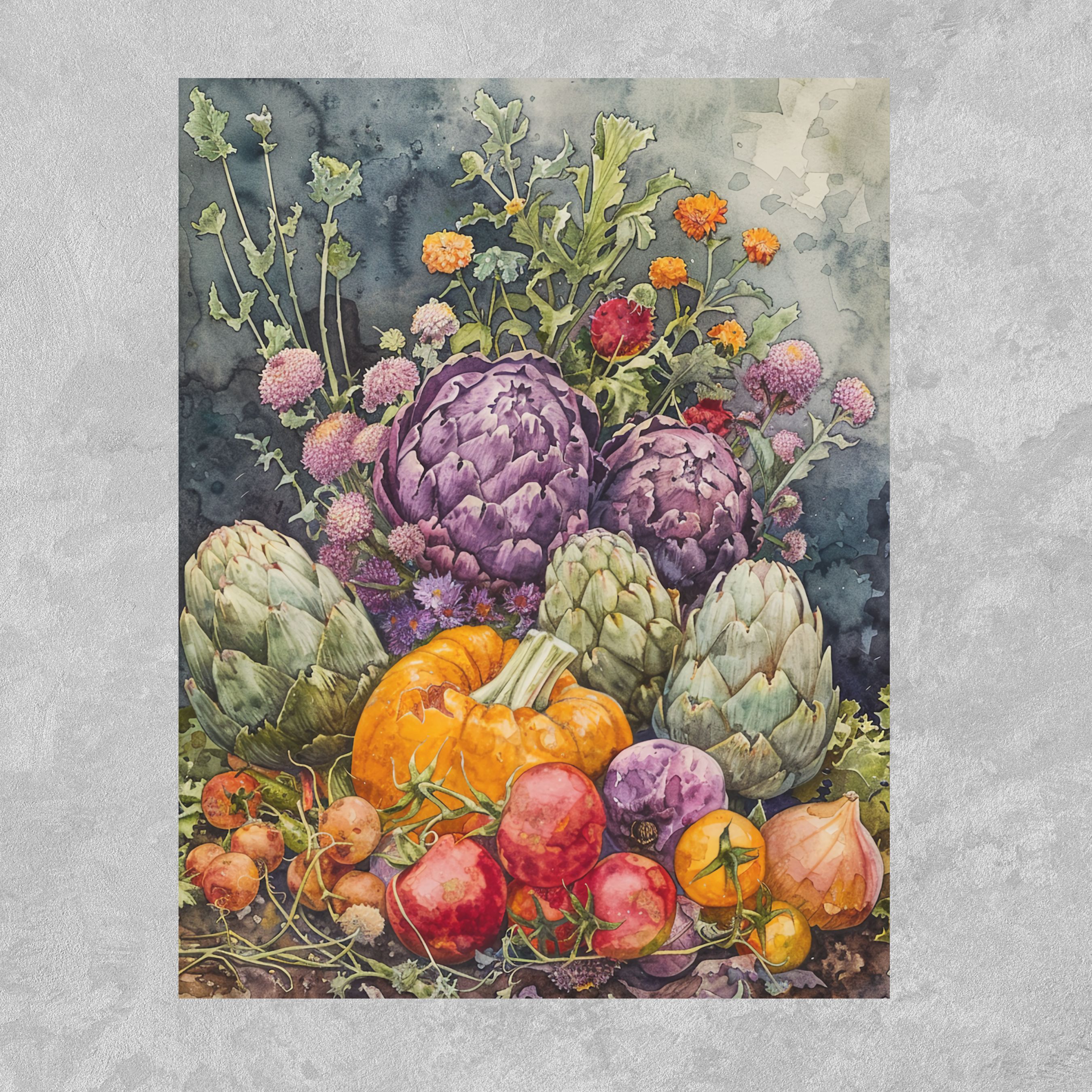 Autumn Harvest Watercolor Card, Fall Garden, Note Card, Thank You, All Occasion, Birthday Card, Invitations, Handmade Card