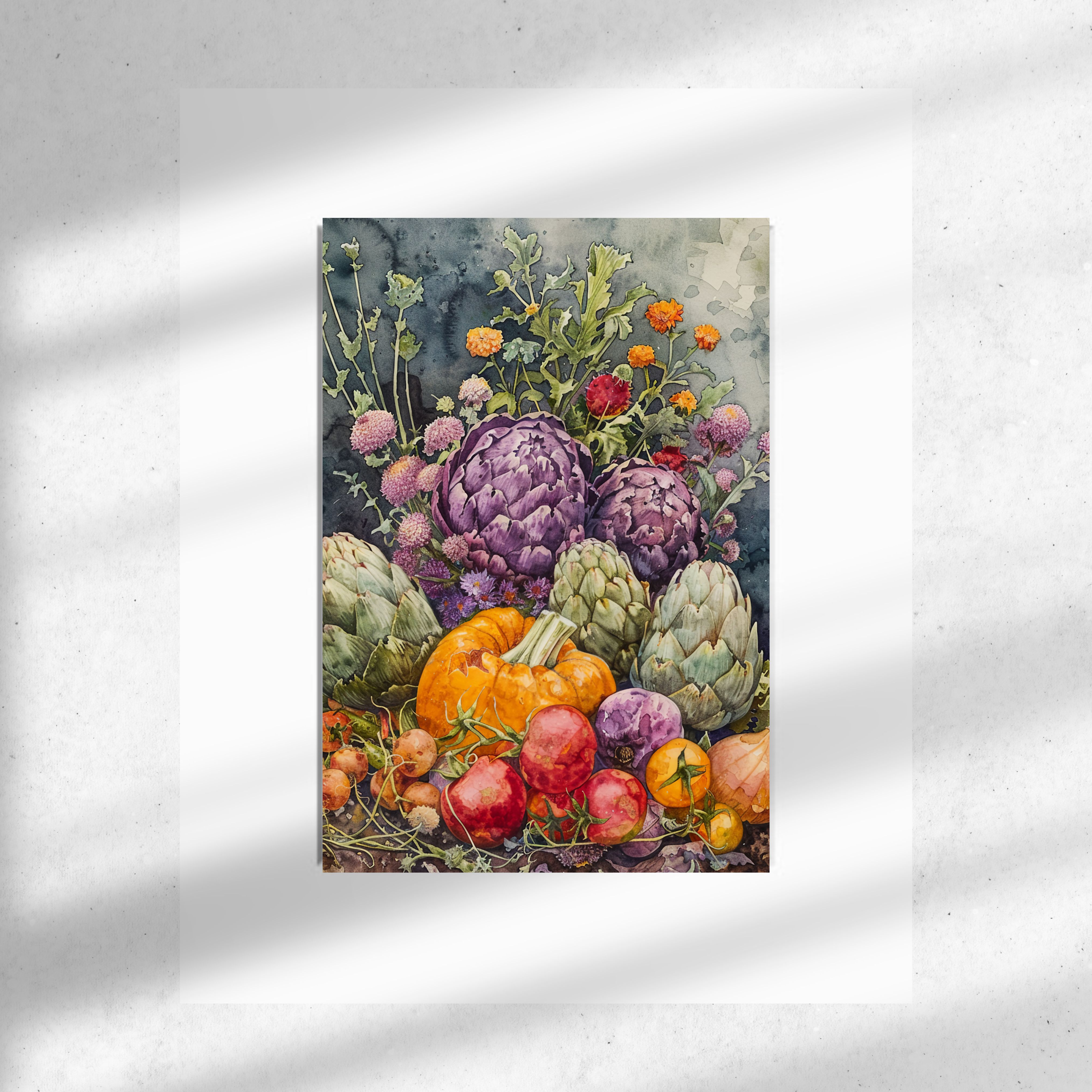 Autumn Harvest Watercolor Art Print, Watercolor Gardening Painting, Original Art