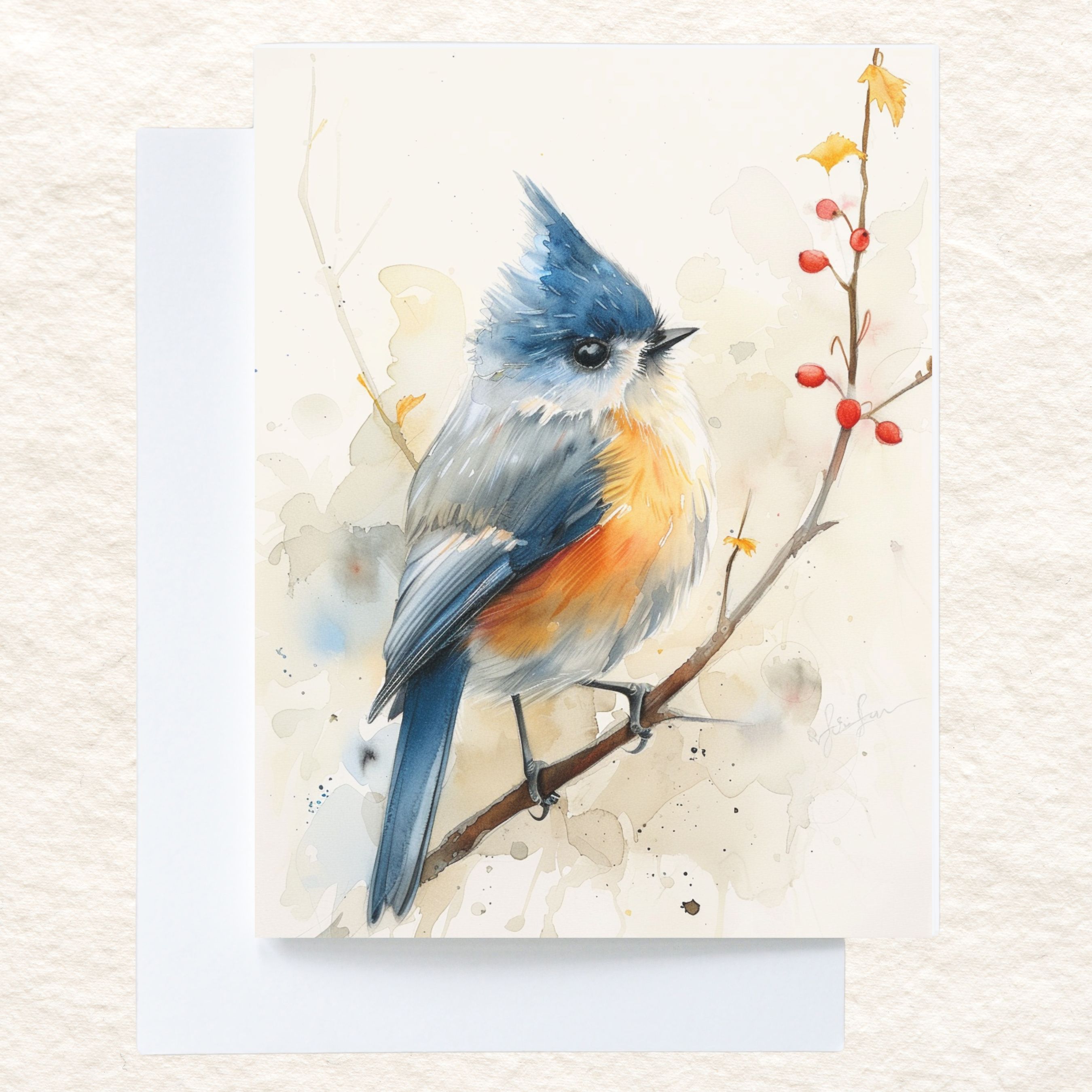 Curious Little Bird Watercolor Greeting Card, Note Card Greeting, Thank You, All Occasion, Birthday Card, Invitations, Anniversary, Handmade Card
