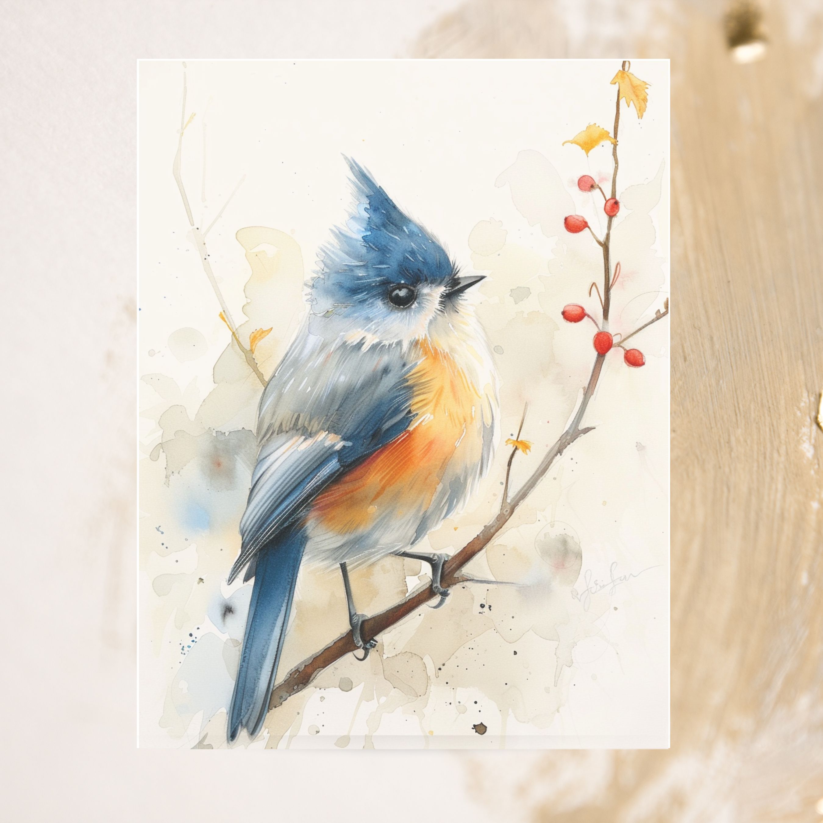 Curious Little Bird Watercolor Greeting Card, Note Card Greeting, Thank You, All Occasion, Birthday Card, Invitations, Anniversary, Handmade Card
