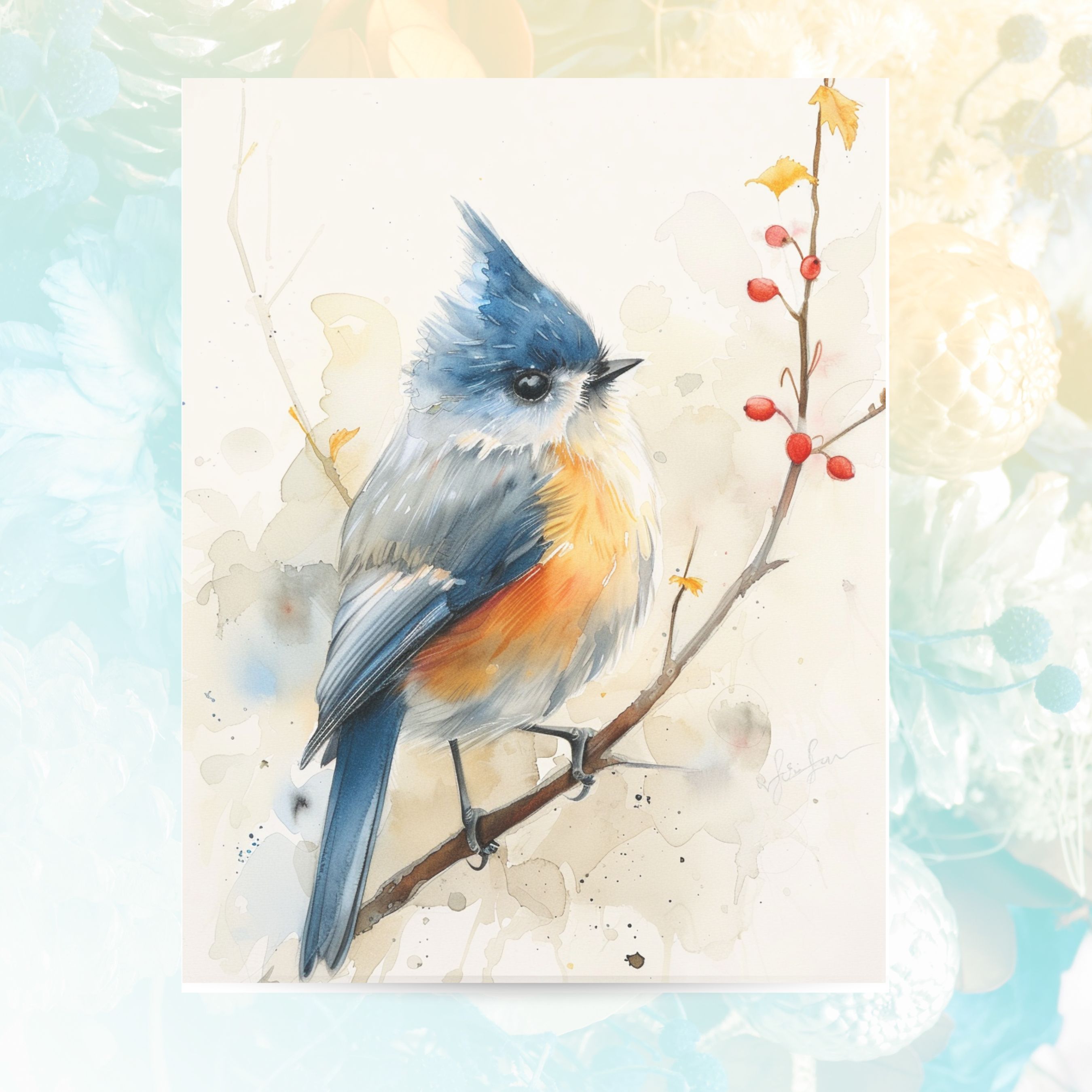 Curious Little Bird Watercolor Greeting Card, Note Card Greeting, Thank You, All Occasion, Birthday Card, Invitations, Anniversary, Handmade Card