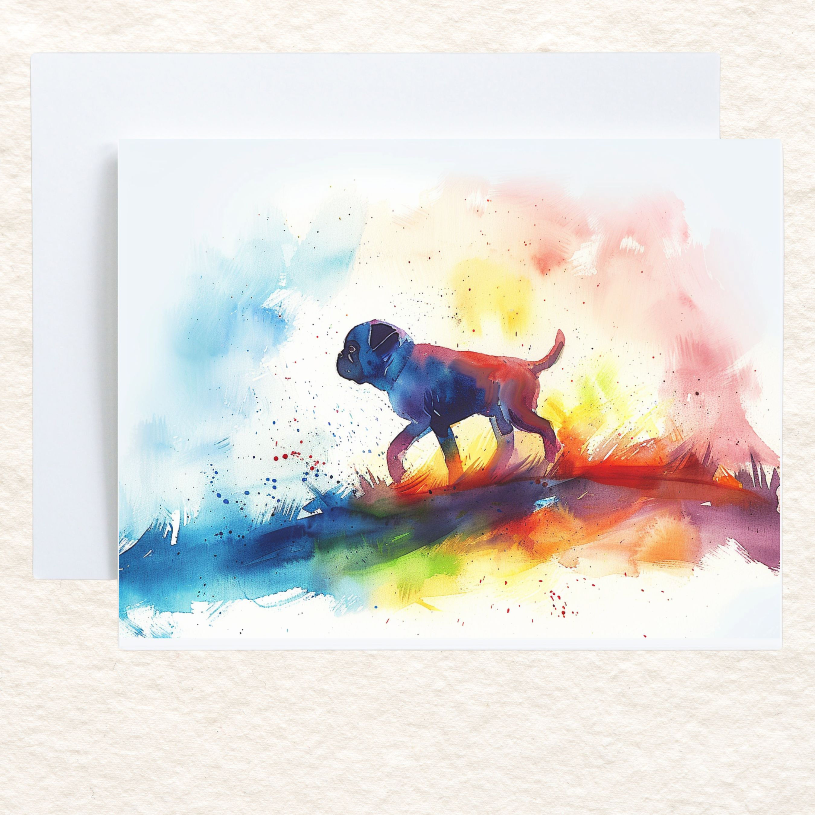 Rainbow Bridge Sympathy Card for Pug Lovers, Pet Loss, Bereavement, Pet Memorial, Condolence Card, Handmade Card