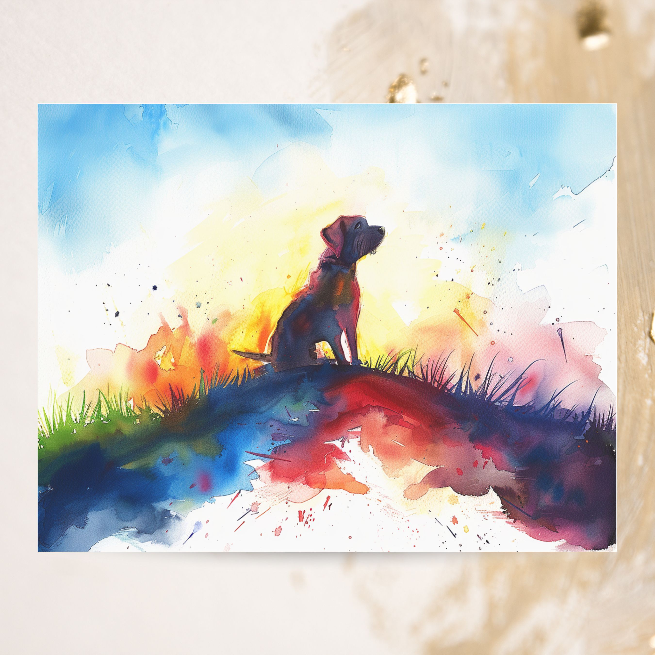 Rainbow Bridge Hound Dog Sympathy Card, Pet Loss, Bereavement, Pet Memorial, Condolence Card, Handmade Card