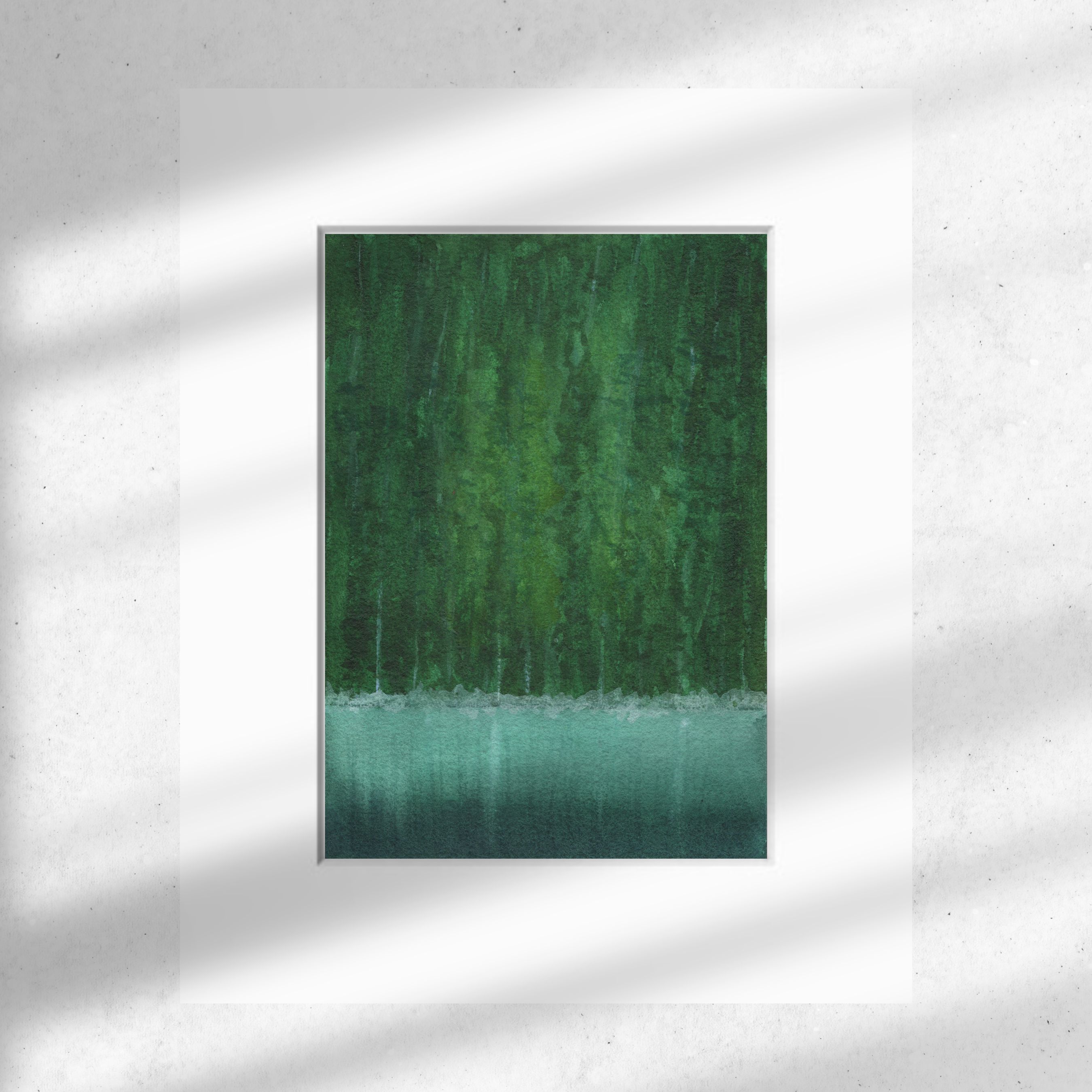 Ethereal Forest Lake, Enchanted Lights Watercolor Art, High Quality Art Print, Nature Landscape, Original Art"