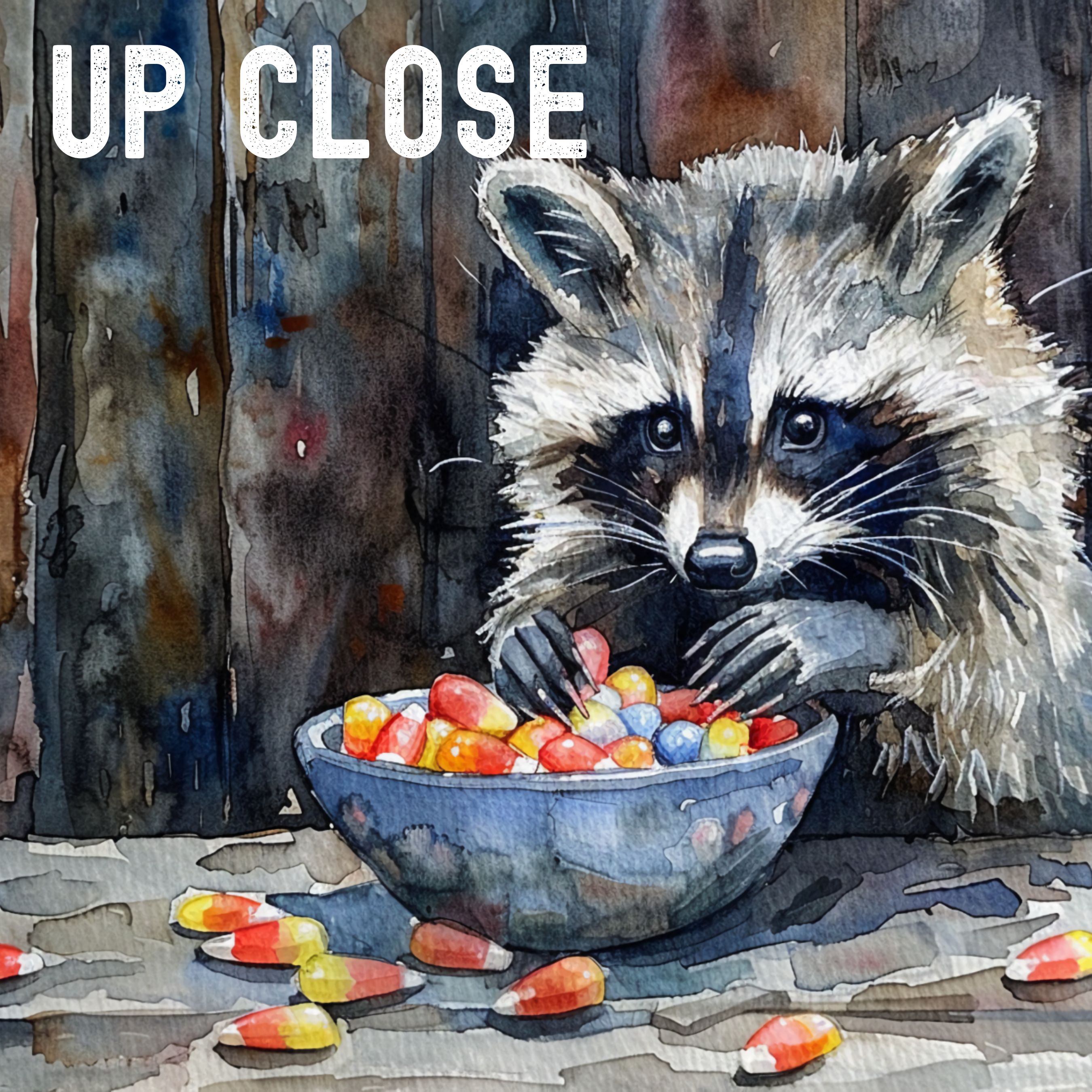 Adorable Raccoon with Halloween Candy Watercolor Art Print, Whimsical Animal Art, Fall Decor, Cute Wall Art, Original Art