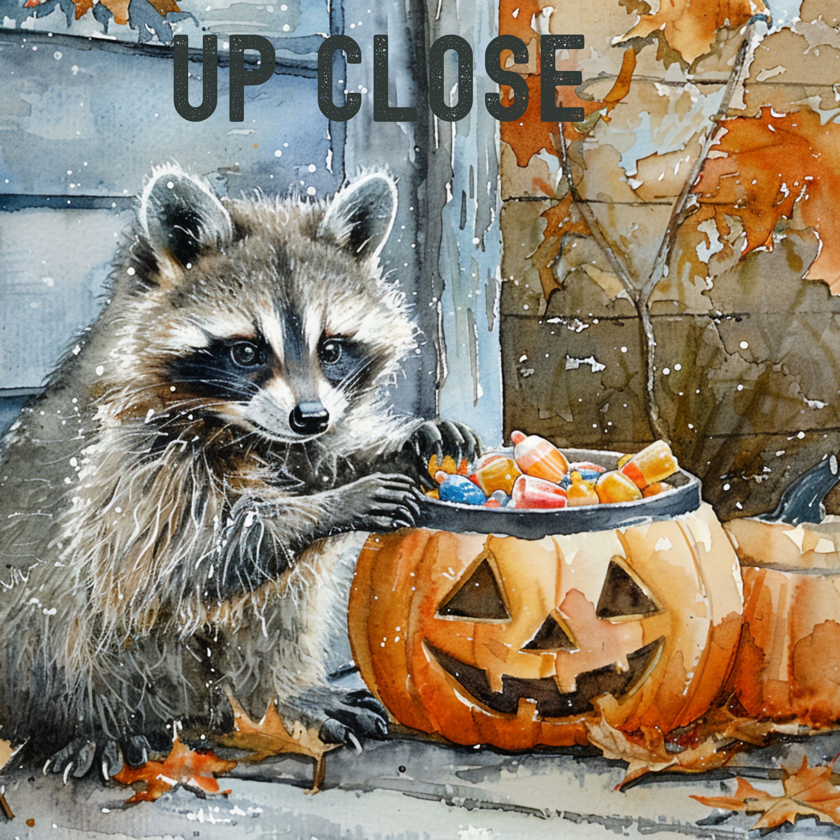 Raccoon with Halloween Candy in Pumpkin Watercolor Art Print, Whimsical Animal Art, Fall Decor, Cute Wall Art, Original Art