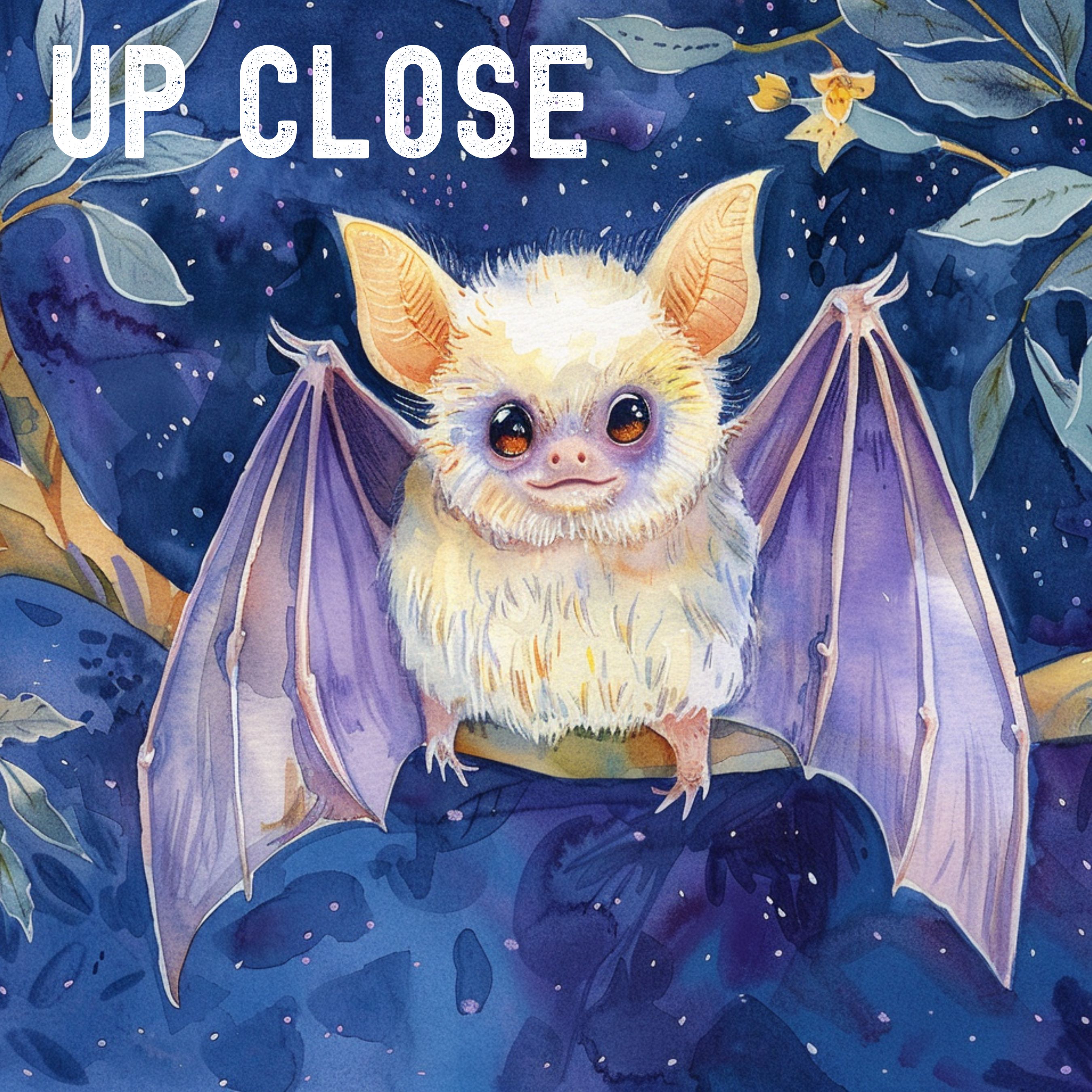 Cute Halloween White White Bat Art Print, Watercolor Painting, Original Art