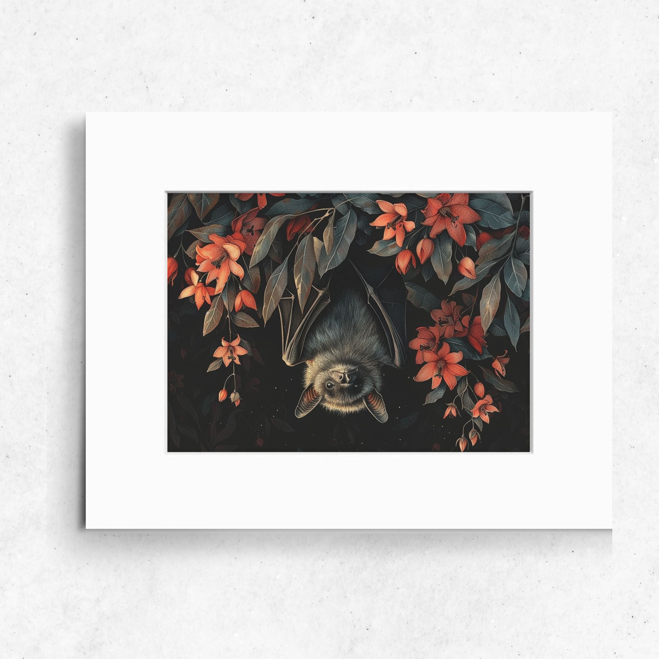 Black Flying Fox Bat Art Print, Original Art, Animal Wall Art, Watercolor Print, Halloween Home Decor, Elegant Art