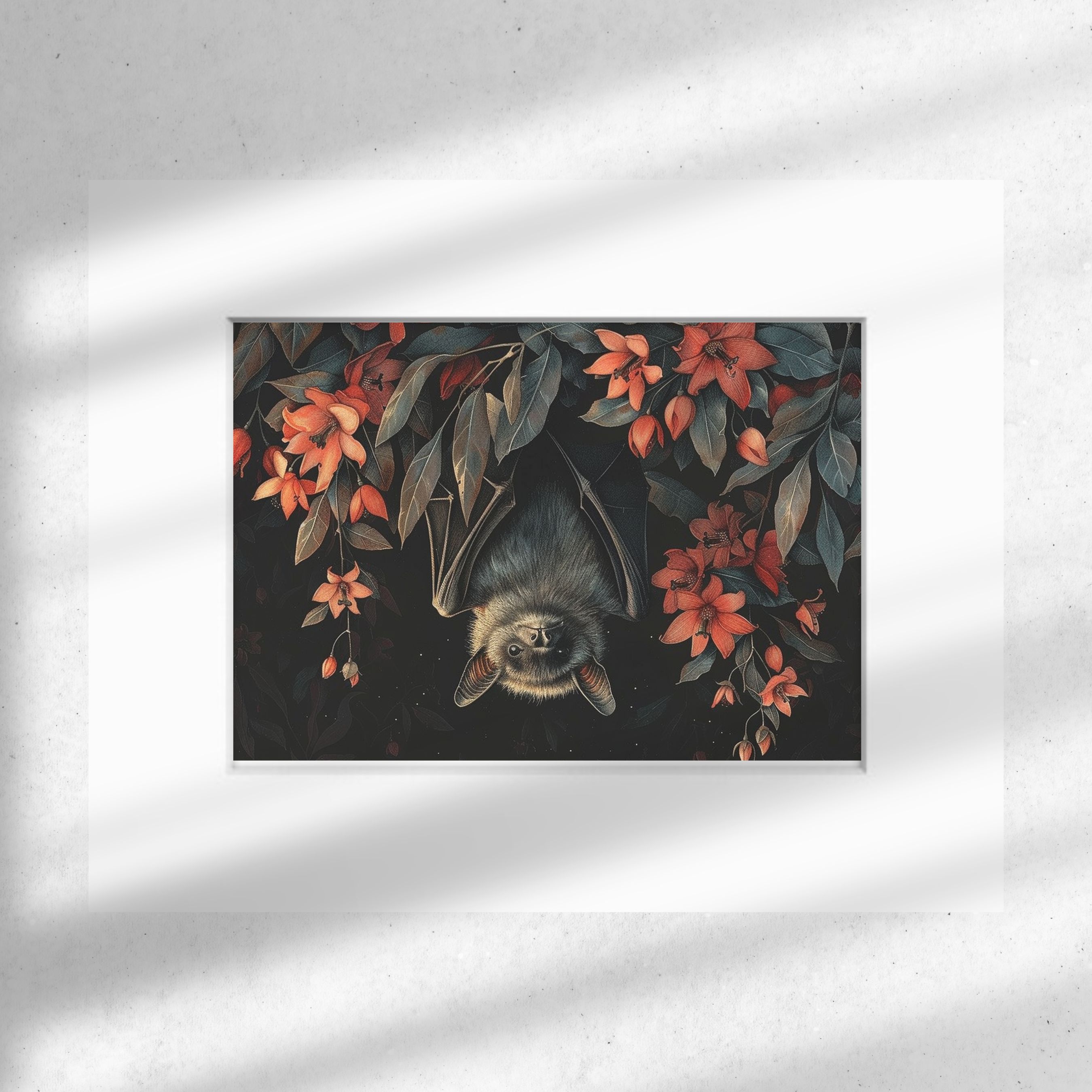 Black Flying Fox Bat Art Print, Original Art, Animal Wall Art, Watercolor Print, Halloween Home Decor, Elegant Art
