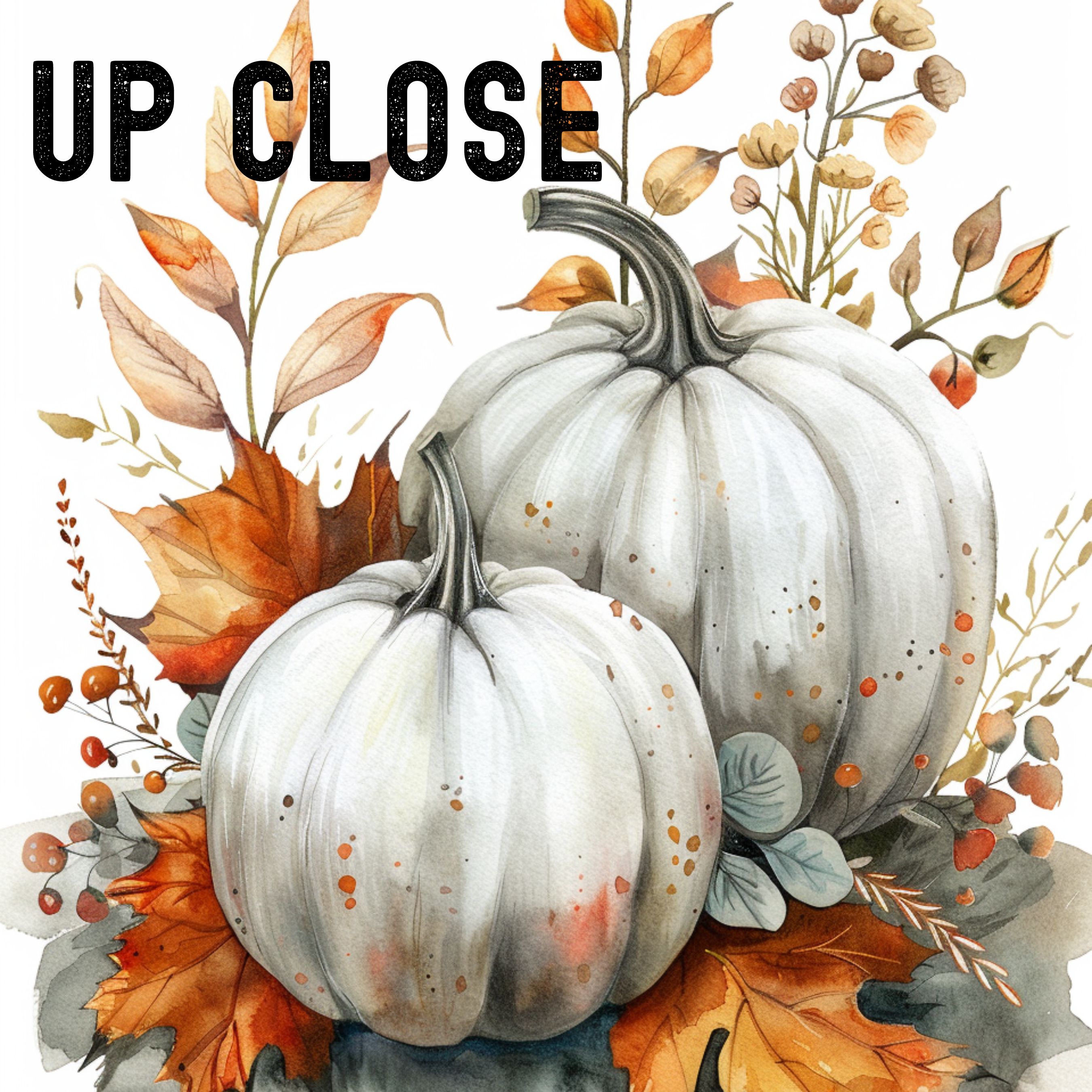 Elegant White Pumpkins Watercolor Art Print, Fall Decor, Autumn Wall Art, Thanksgiving Decoration, Original Art