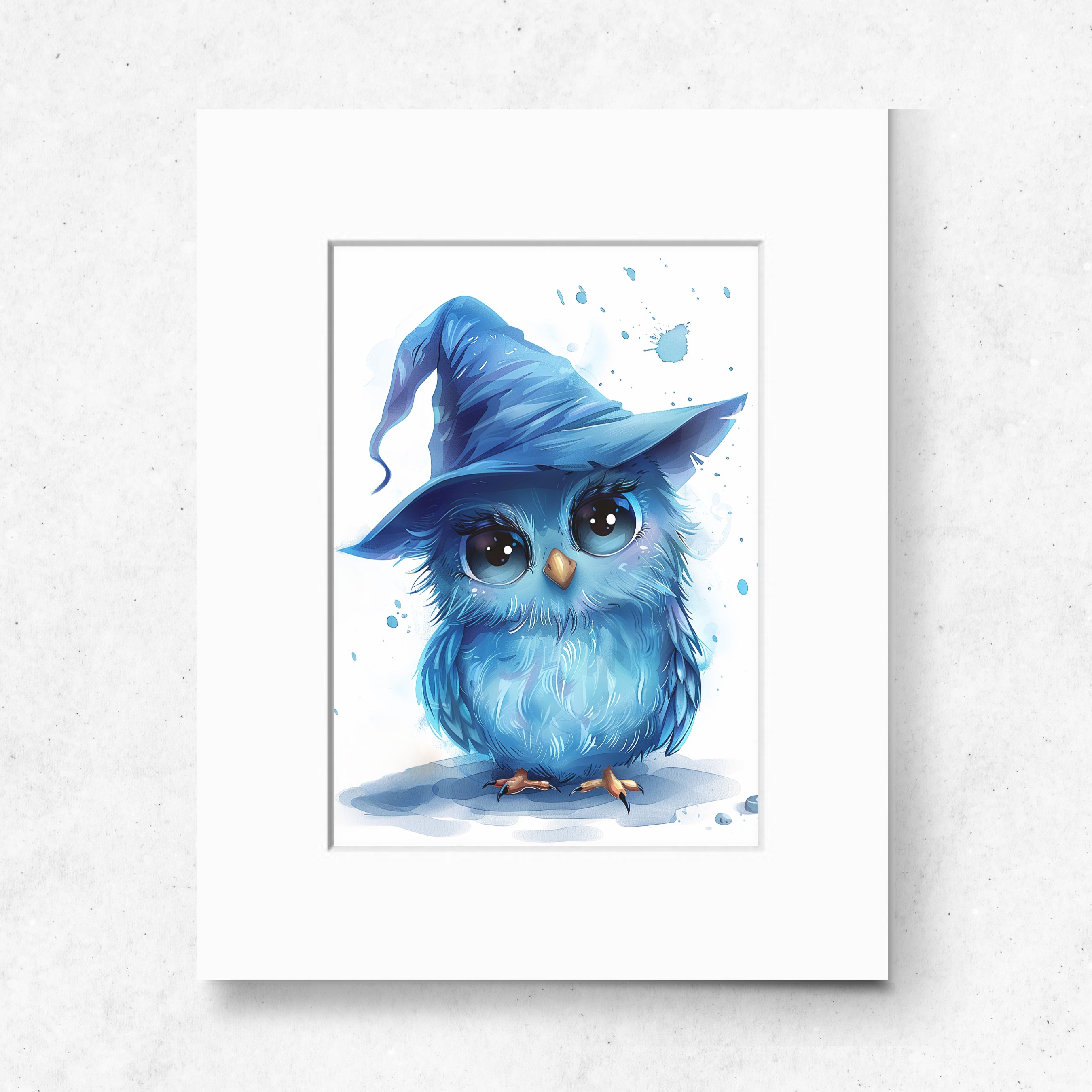 Hootie the Blue Bird Cute Watercolor Bird in a Wizard Hat, Whimsical Animal Art, Halloween Wall Art, Watercolor Art Print, Original Art