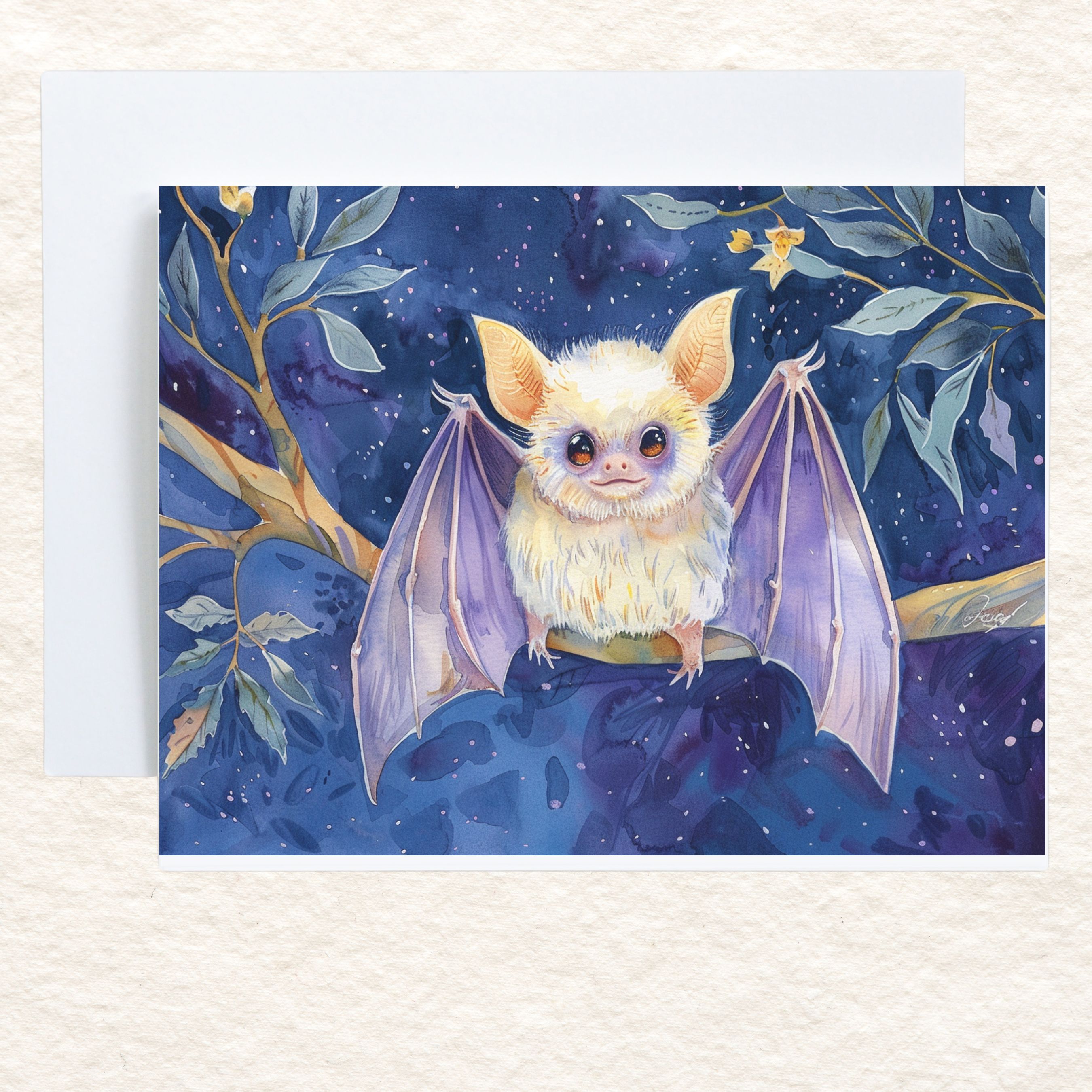 Cute Halloween White Bat Card, Watercolor Greeting Card, All Occasion Card, Animal Art Card, Halloween Card, All Occasion Cards, Thank You, Invitation, Note Card, Greetings, Birthdays