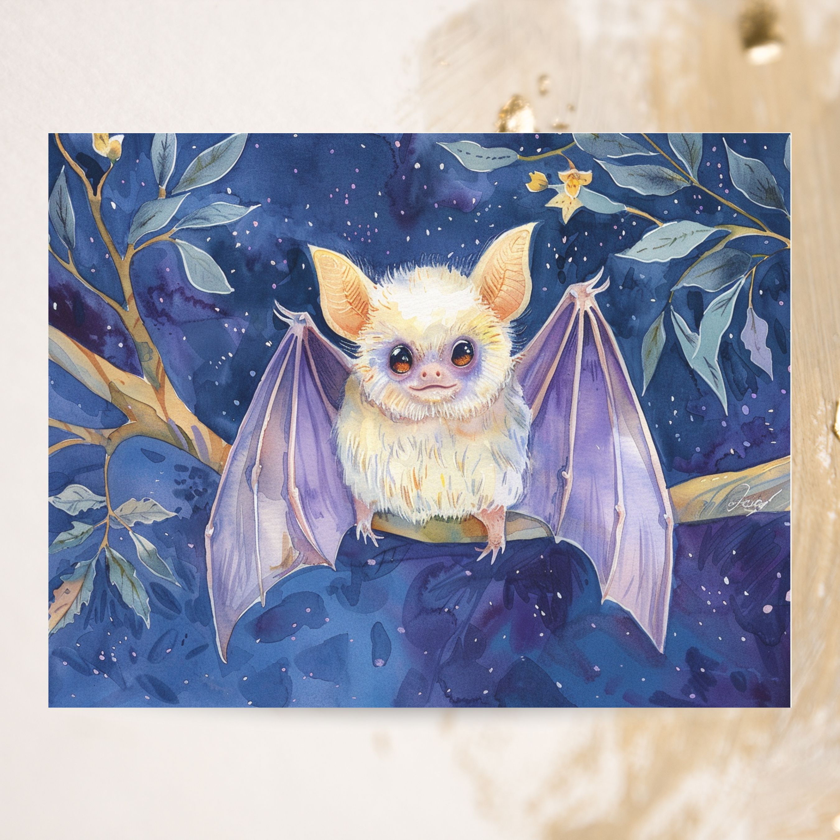 Cute Halloween White Bat Card, Watercolor Greeting Card, All Occasion Card, Animal Art Card, Halloween Card, All Occasion Cards, Thank You, Invitation, Note Card, Greetings, Birthdays